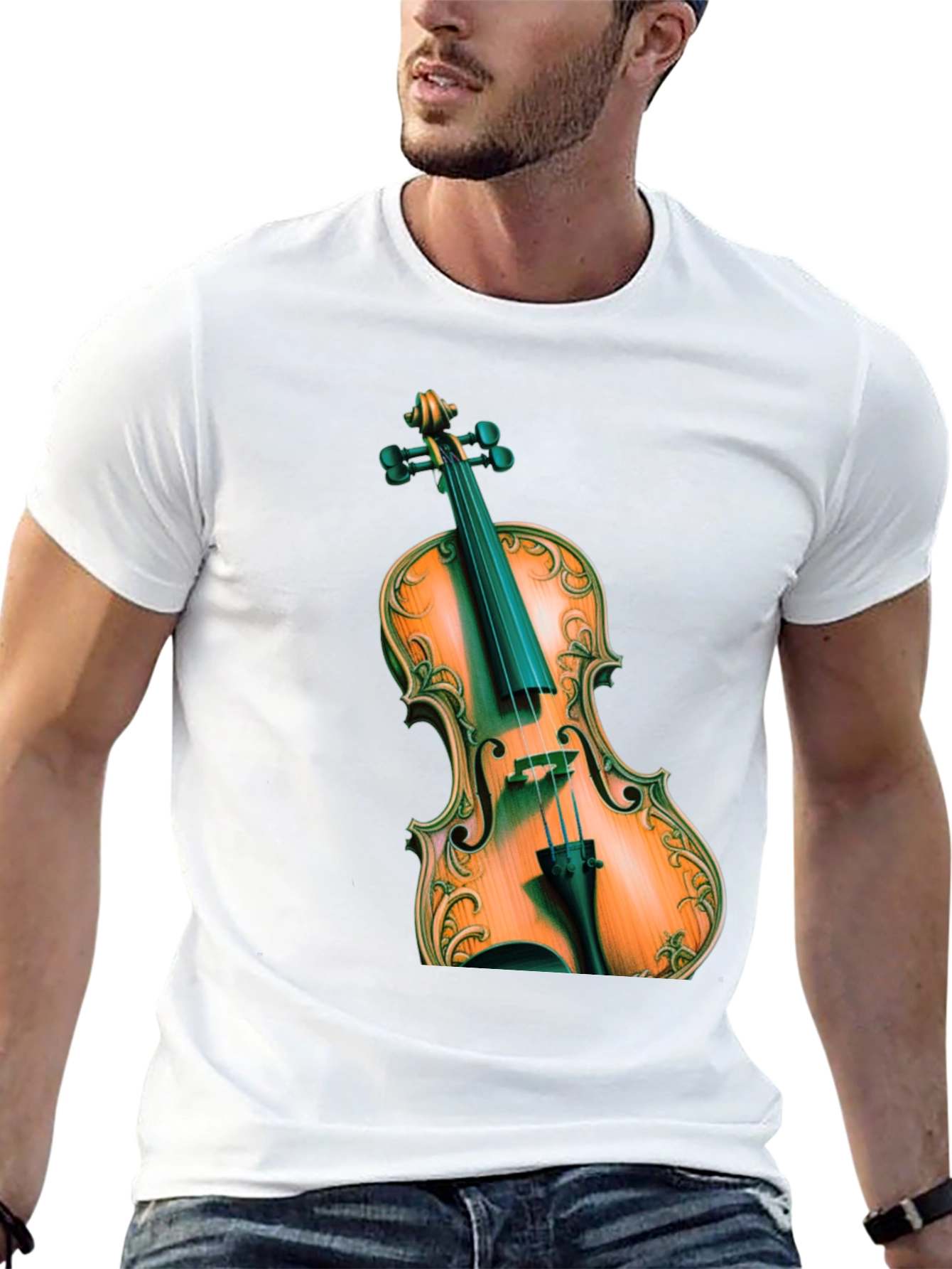 Violin Graphic Print Black T-Shirt
