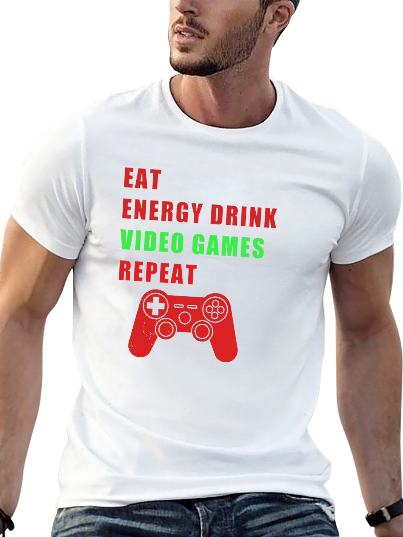 Eat Energy Drink Video Games Repeat Black Graphic Tee