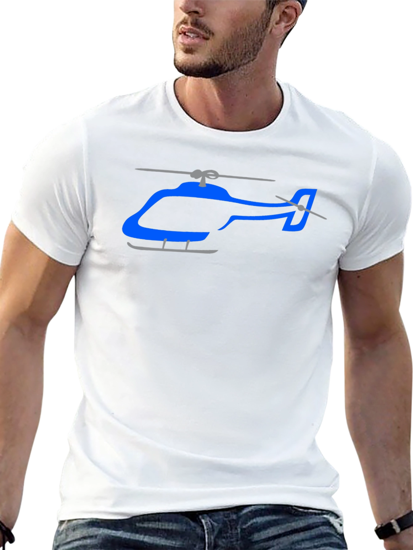 Helicopter Graphic T-Shirt - Black Crew Neck Tee