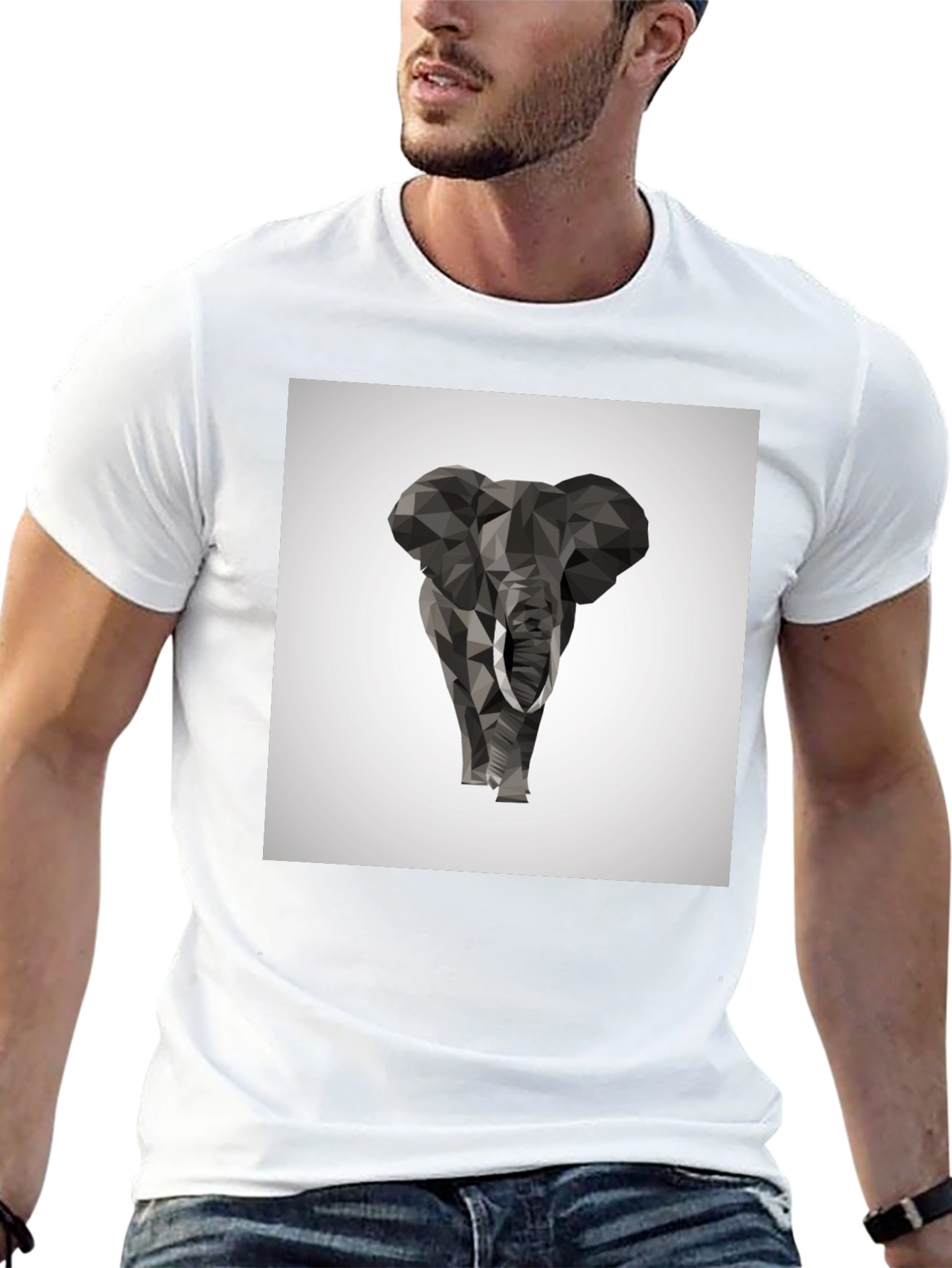 Geometric Elephant Graphic Tee - Stylish Black T-Shirt