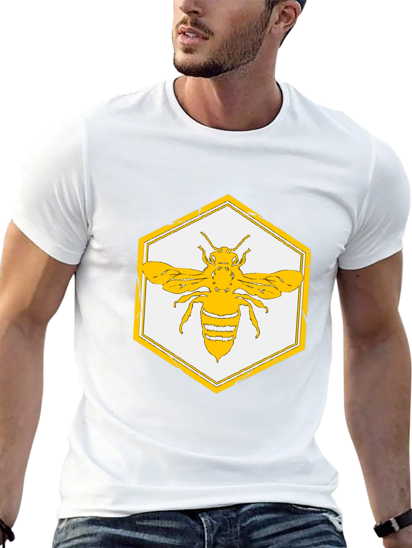 Geometric Bee Graphic Tee - Stylish Honeycomb Design