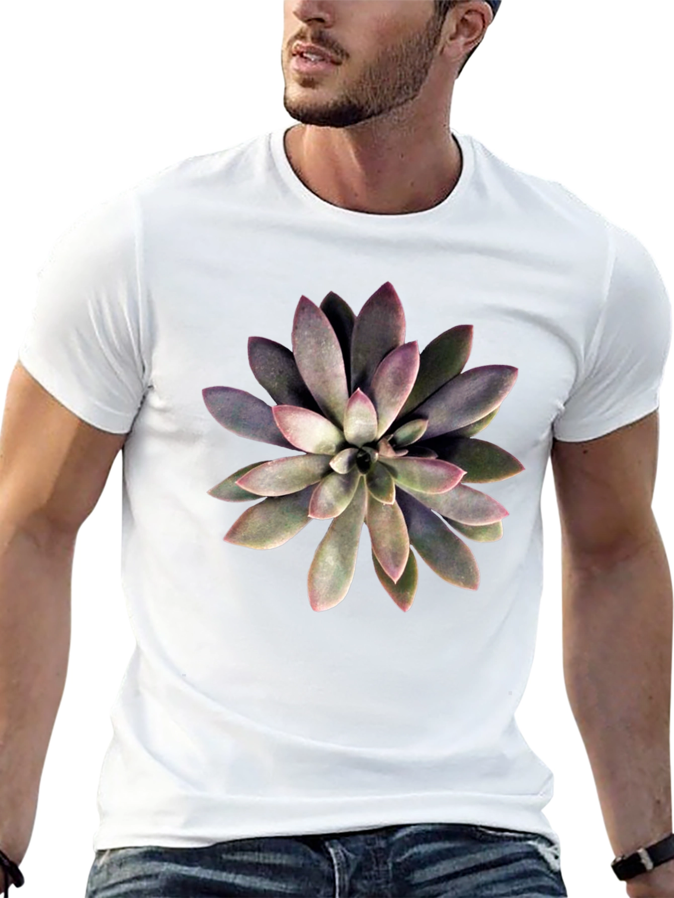 Succulent Graphic Print Black T-Shirt