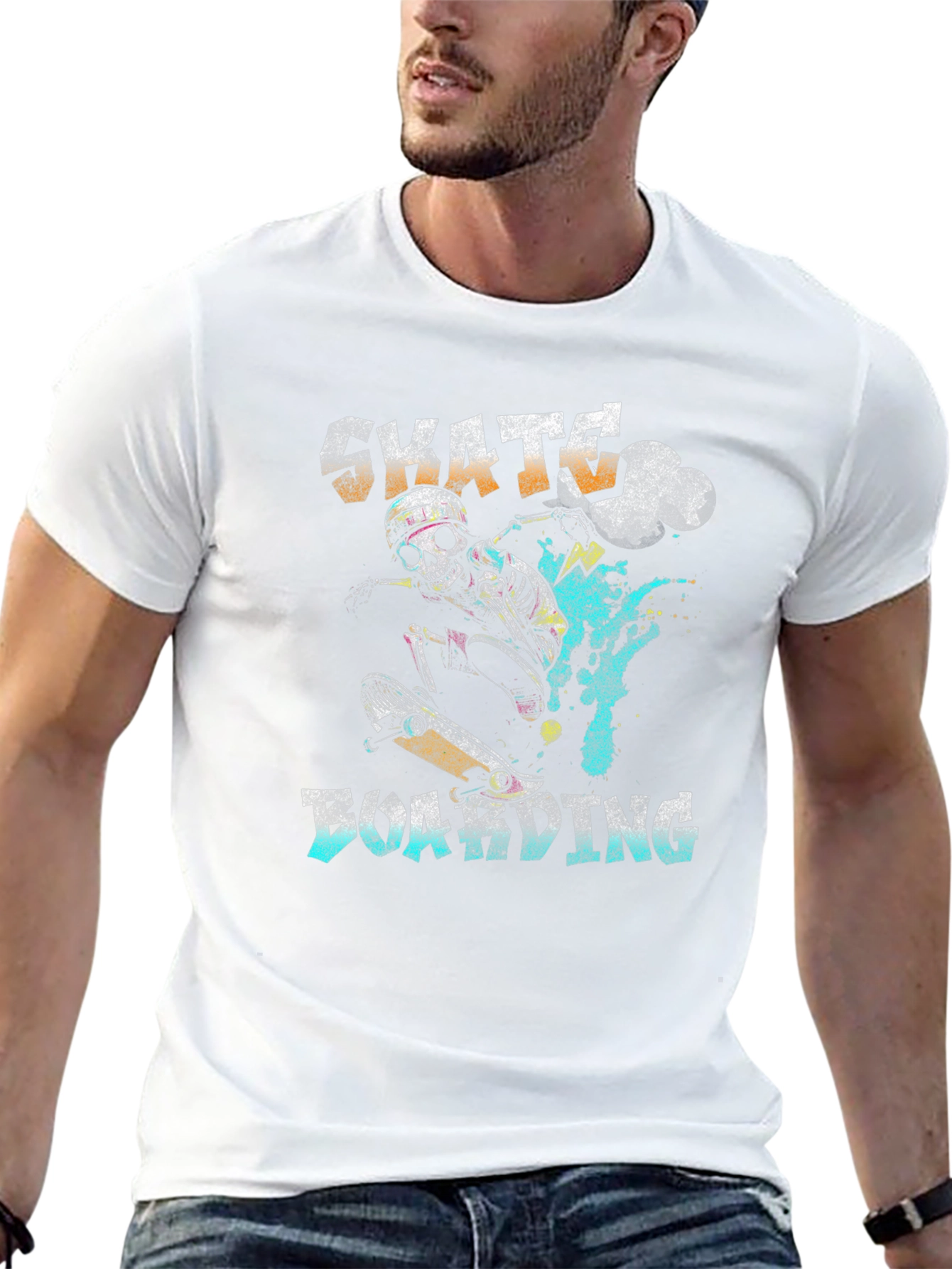 Skateboarding Skeleton Graphic T-Shirt - Black