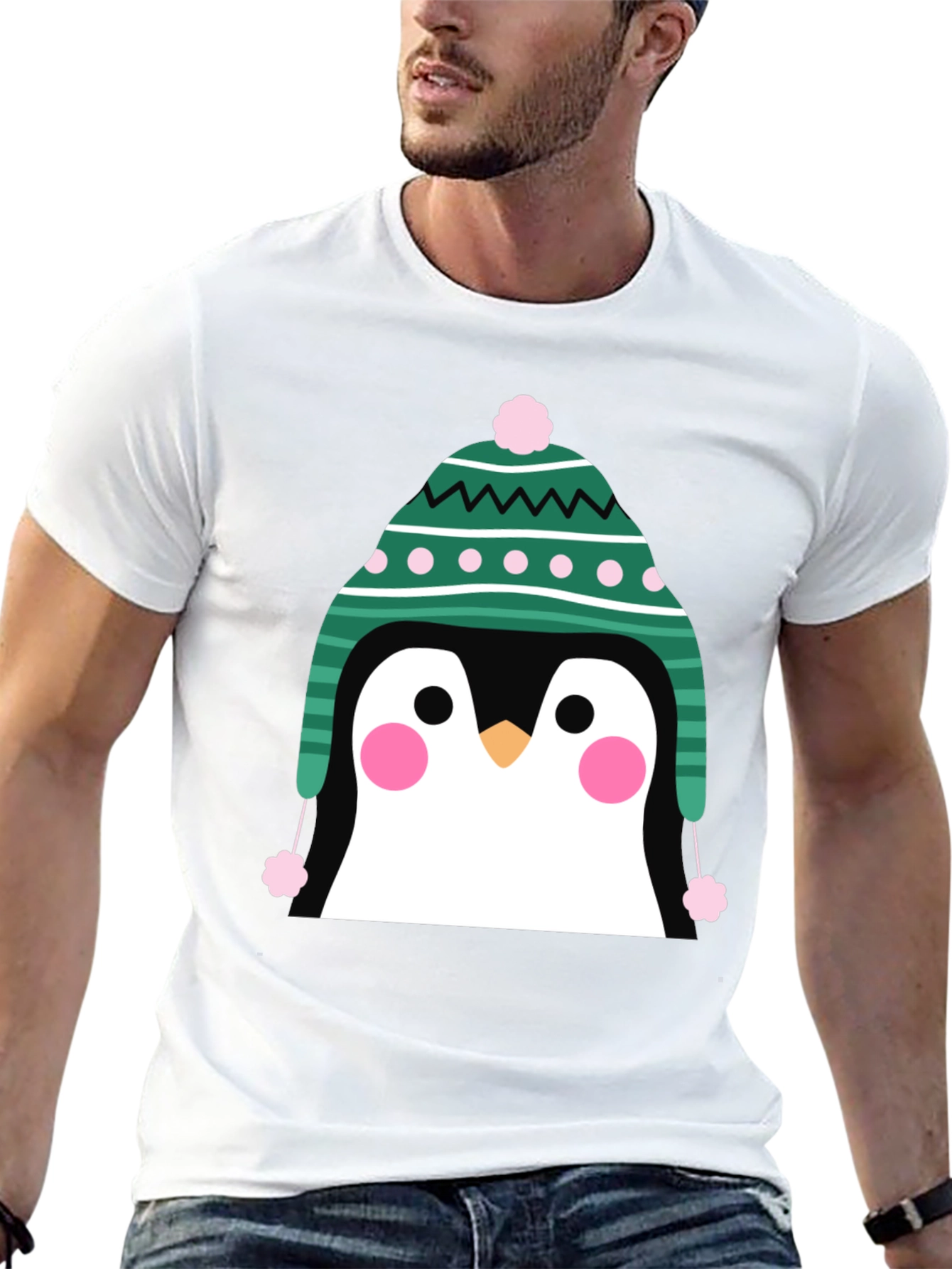Penguin Winter Hat Graphic Tee - Cute Holiday T-Shirt