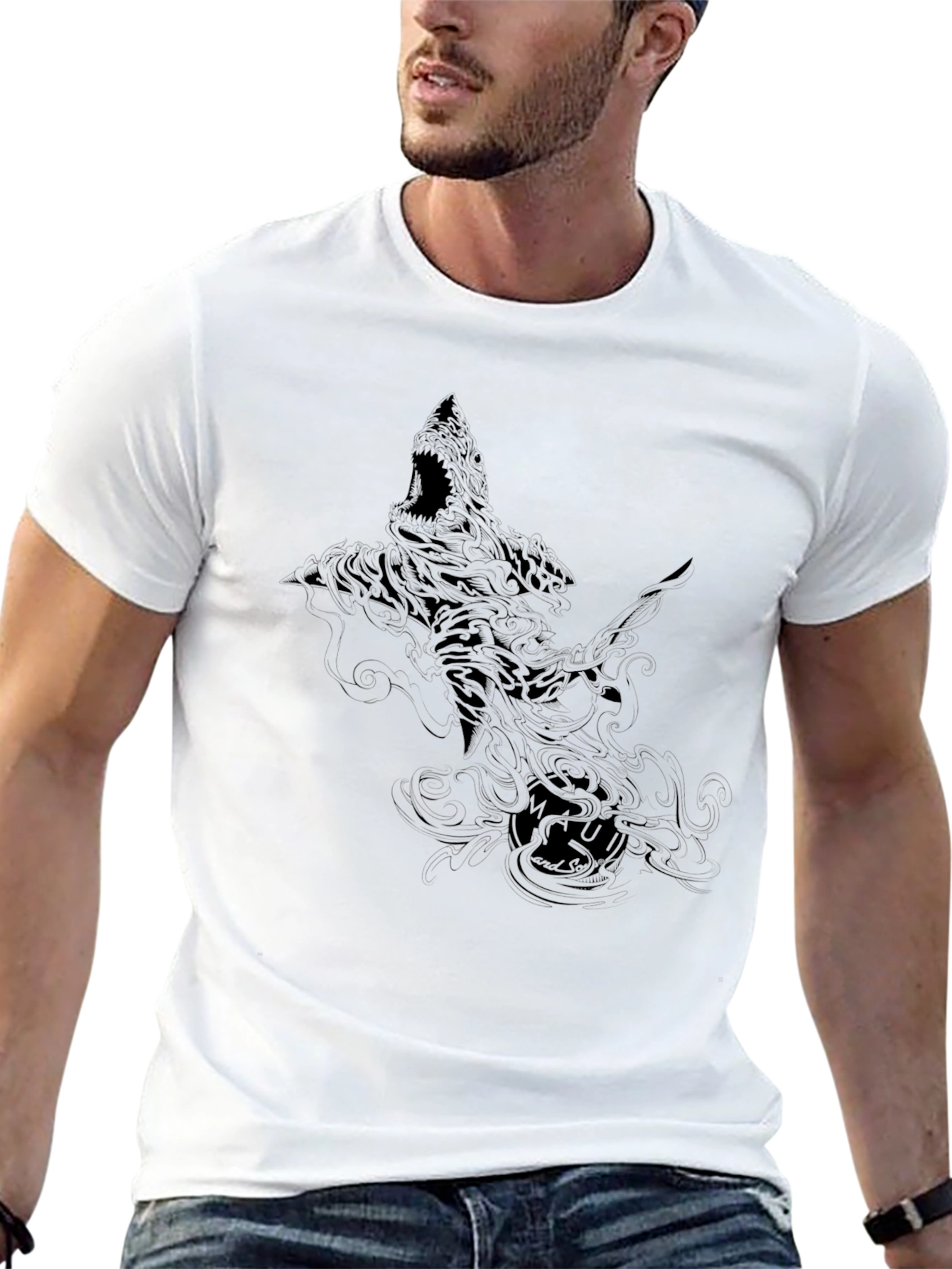 Mens Black Shark Graphic T-Shirt