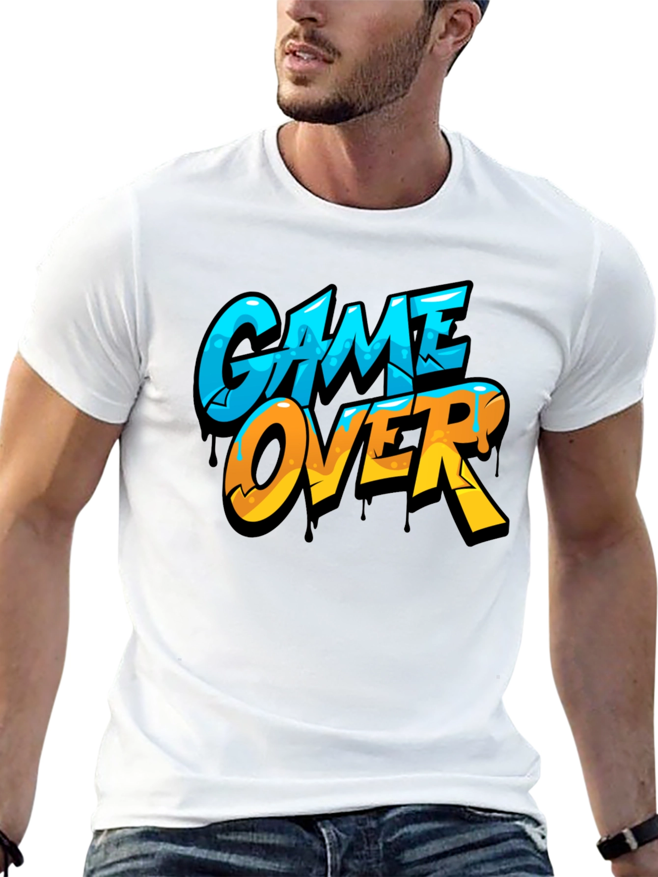 Game Over Graphic Print Crew Neck T-Shirt