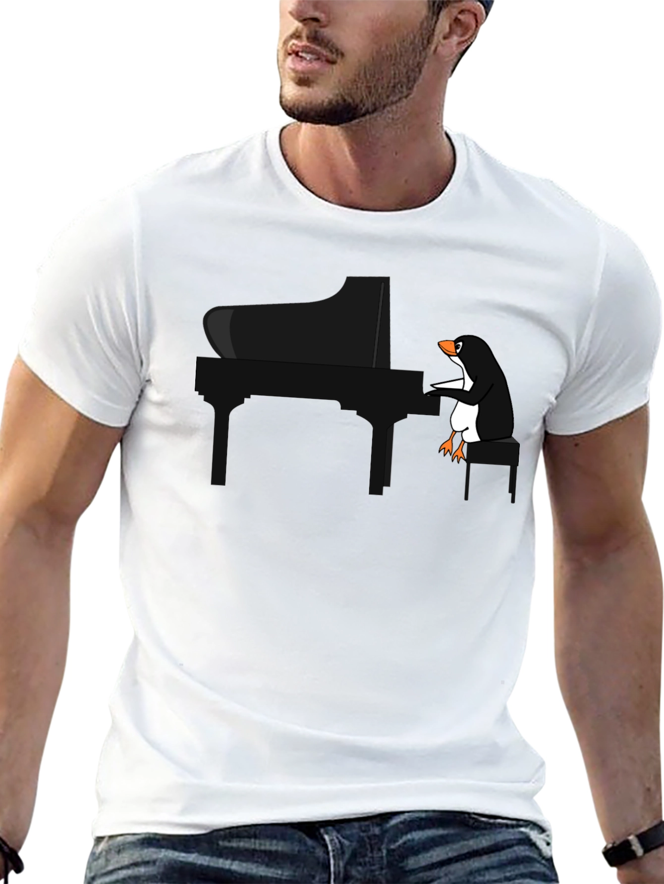 Piano Playing Penguin Graphic T-Shirt