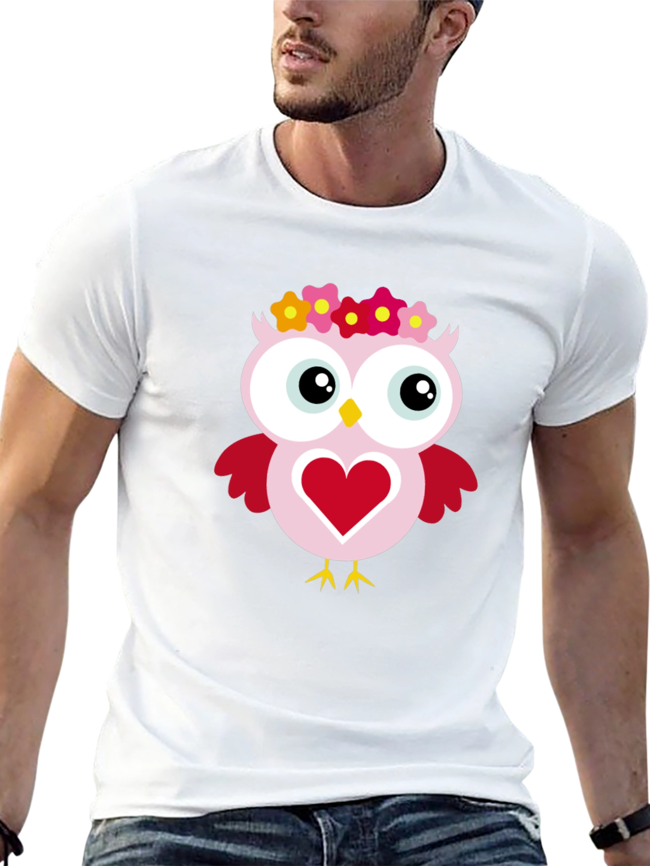 Cute Owl Heart Graphic Black T-Shirt
