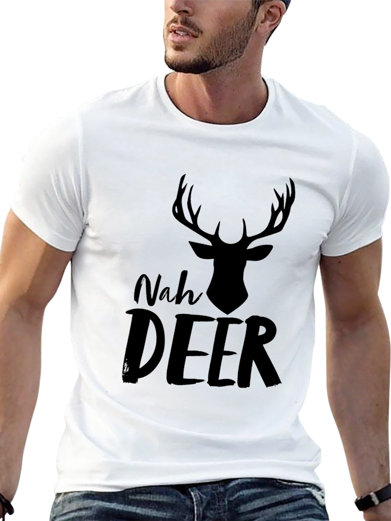 Nah Deer Mens Black T-Shirt - Funny Graphic Tee