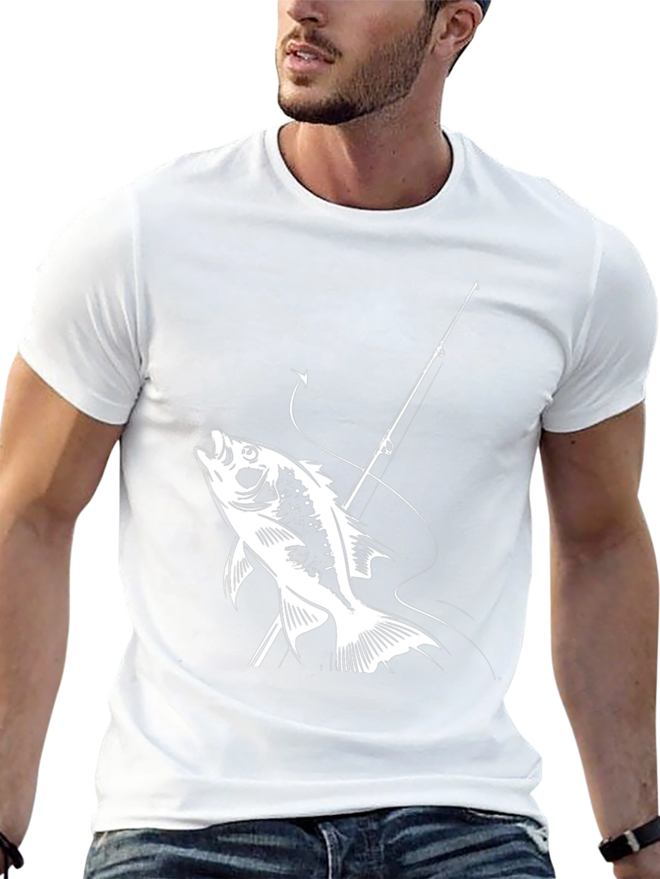 Fishing Graphic Tee - Bass and Rod Design
