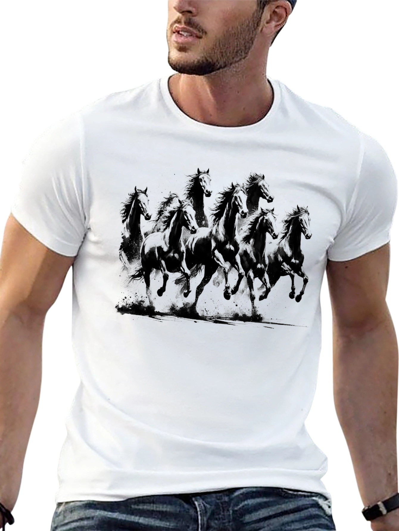 Black Horse Graphic Tee - Stylish Mens T-Shirt