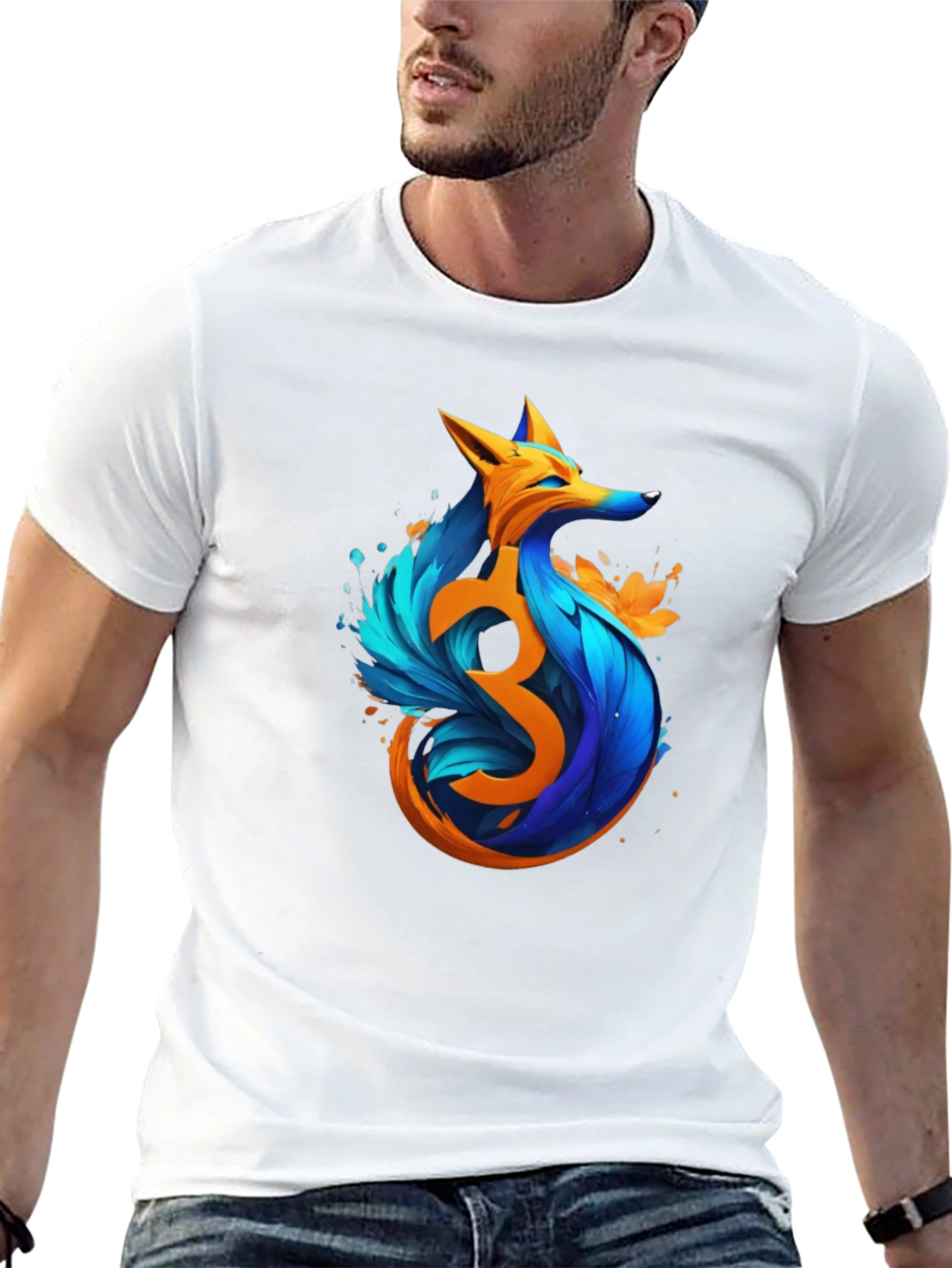 Artistic Fox Graphic Black T-Shirt
