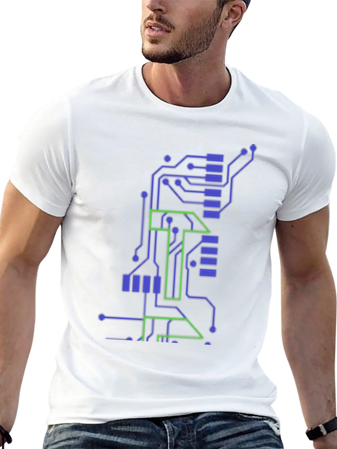 Tech Circuit Board Graphic Tee - Black Cotton T-Shirt