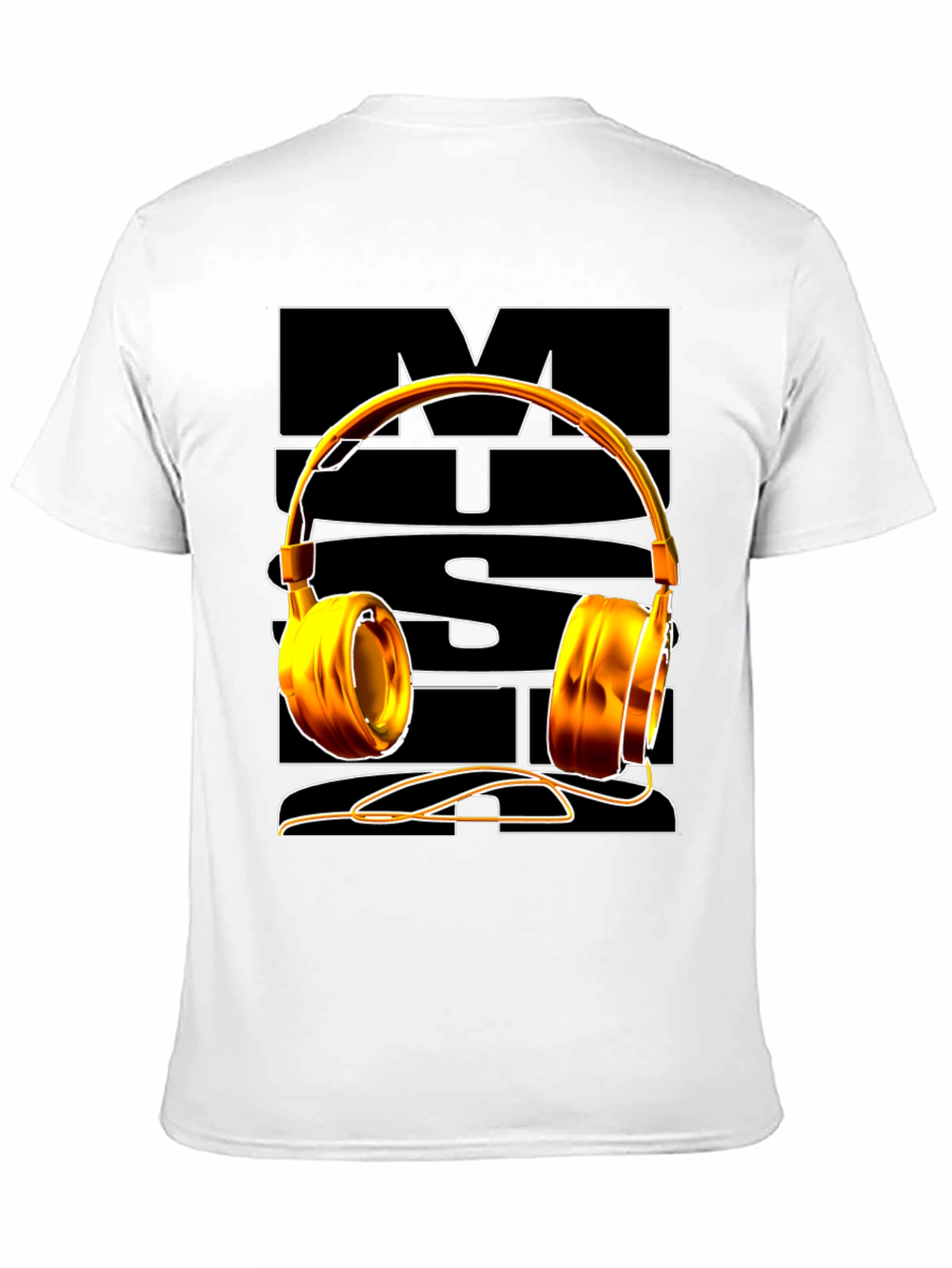 Music Lover Graphic Tee - Golden Headphones Design
