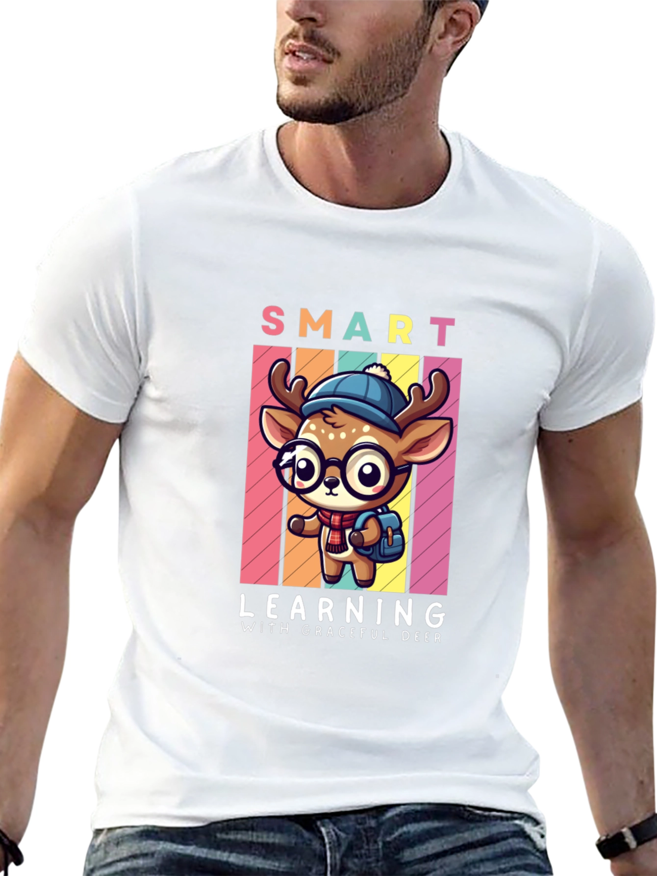 Smart Learning Deer Graphic T-Shirt
