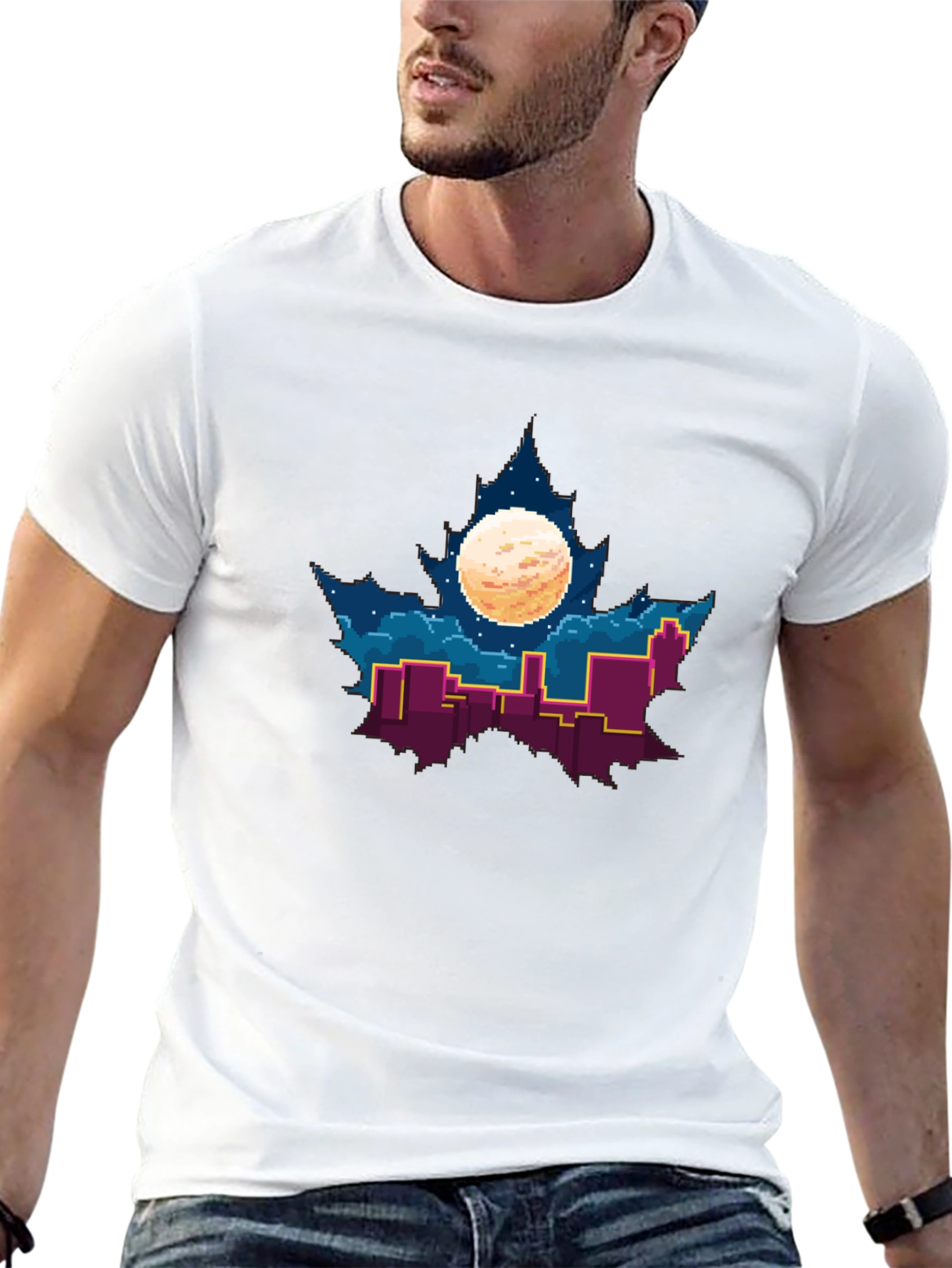 Pixel Maple Leaf Cityscape Graphic Tee