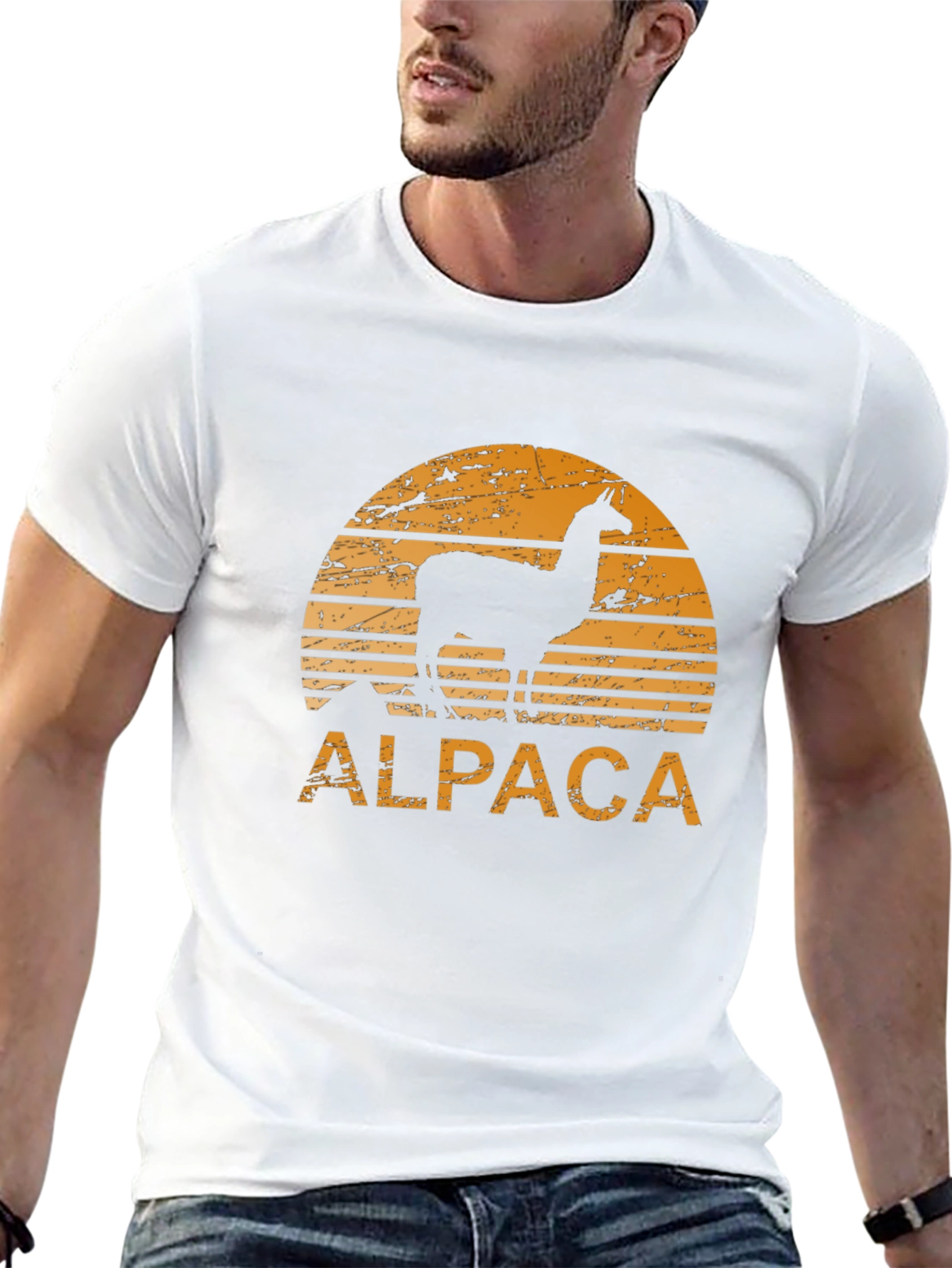 Alpaca Sunset Graphic Tee - Retro Style Black T-Shirt