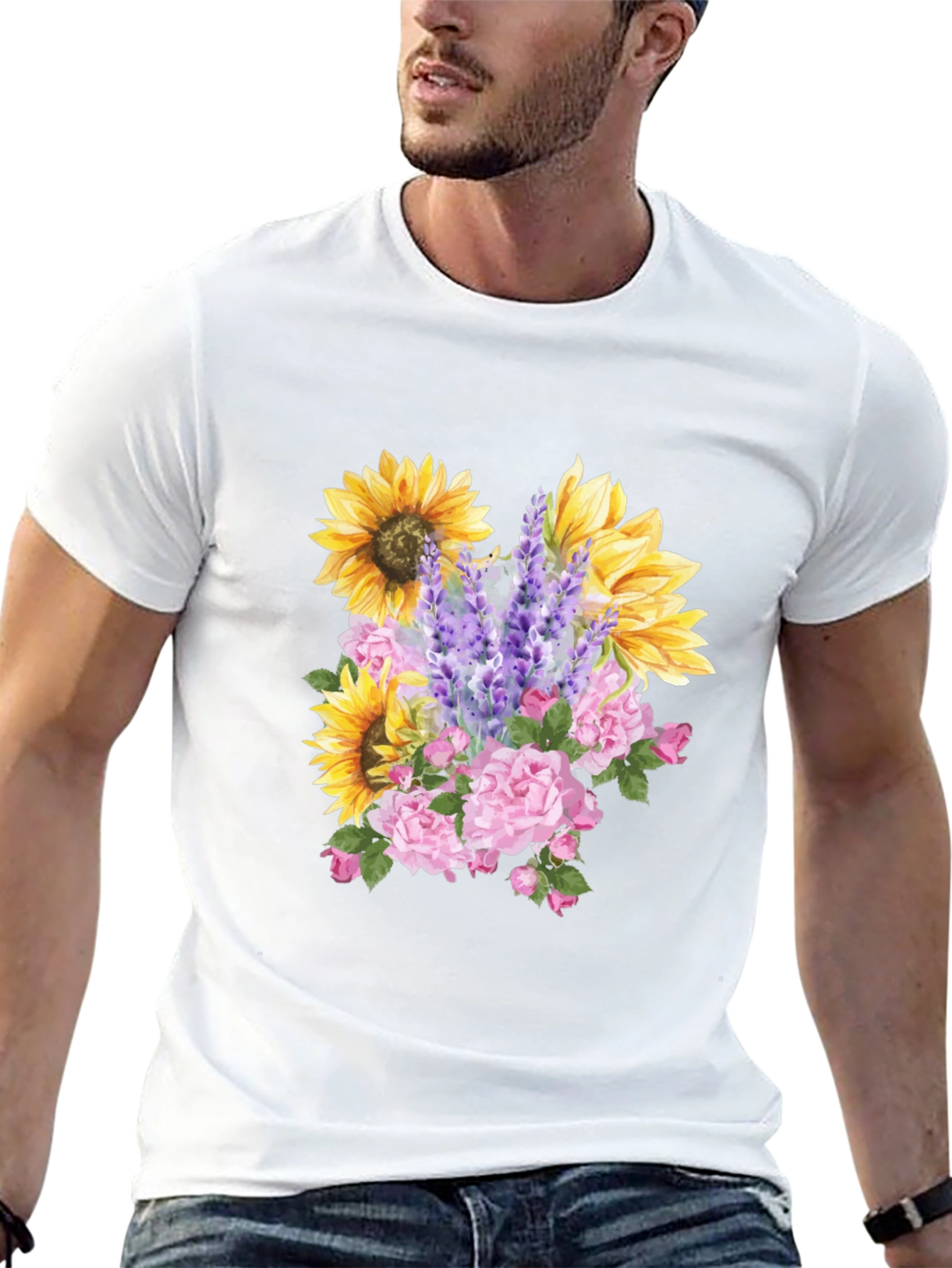 Floral Bouquet Graphic Tee - Sunflower Rose Lavender