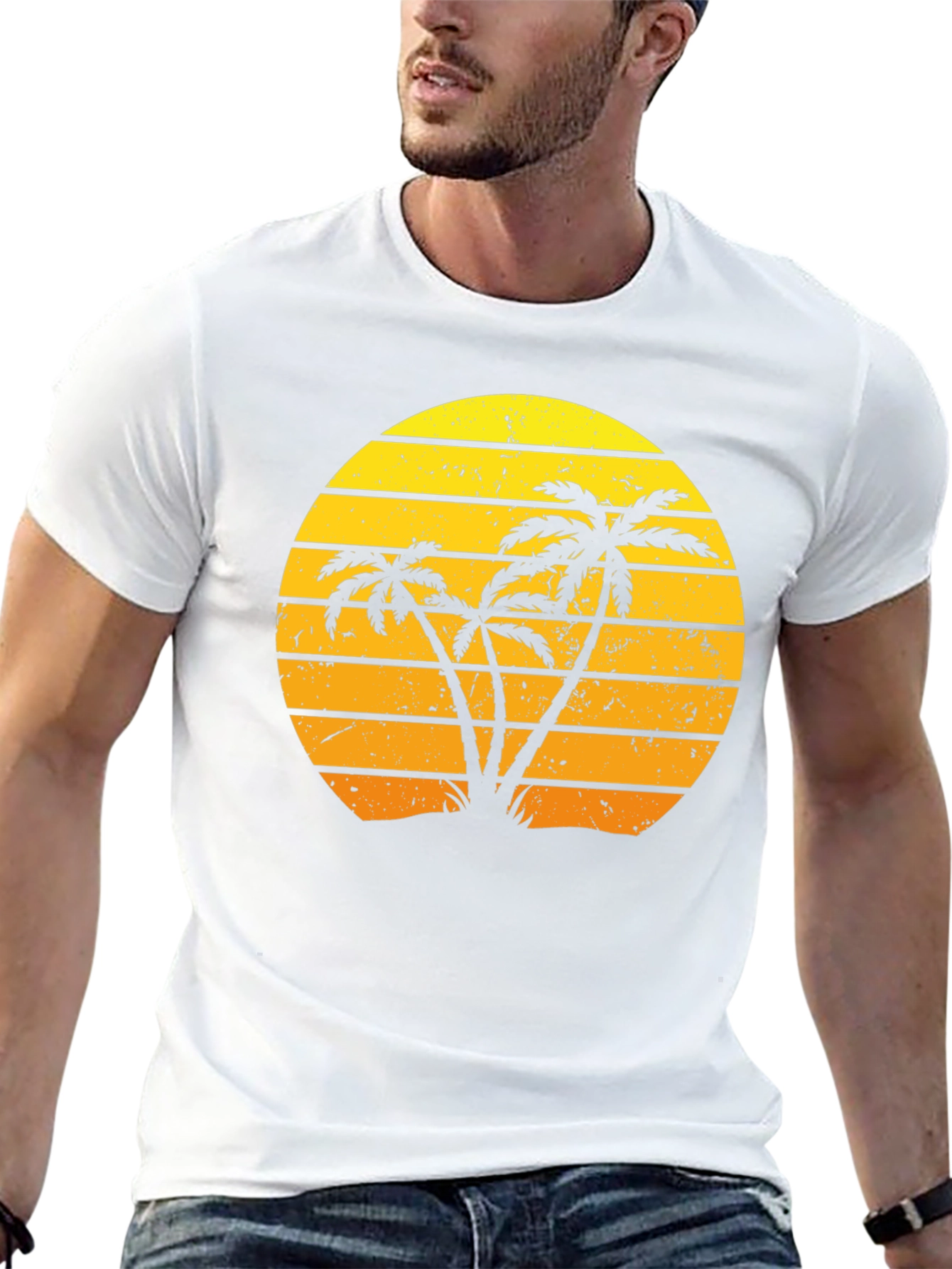 Retro Palm Tree Sunset Graphic T-Shirt