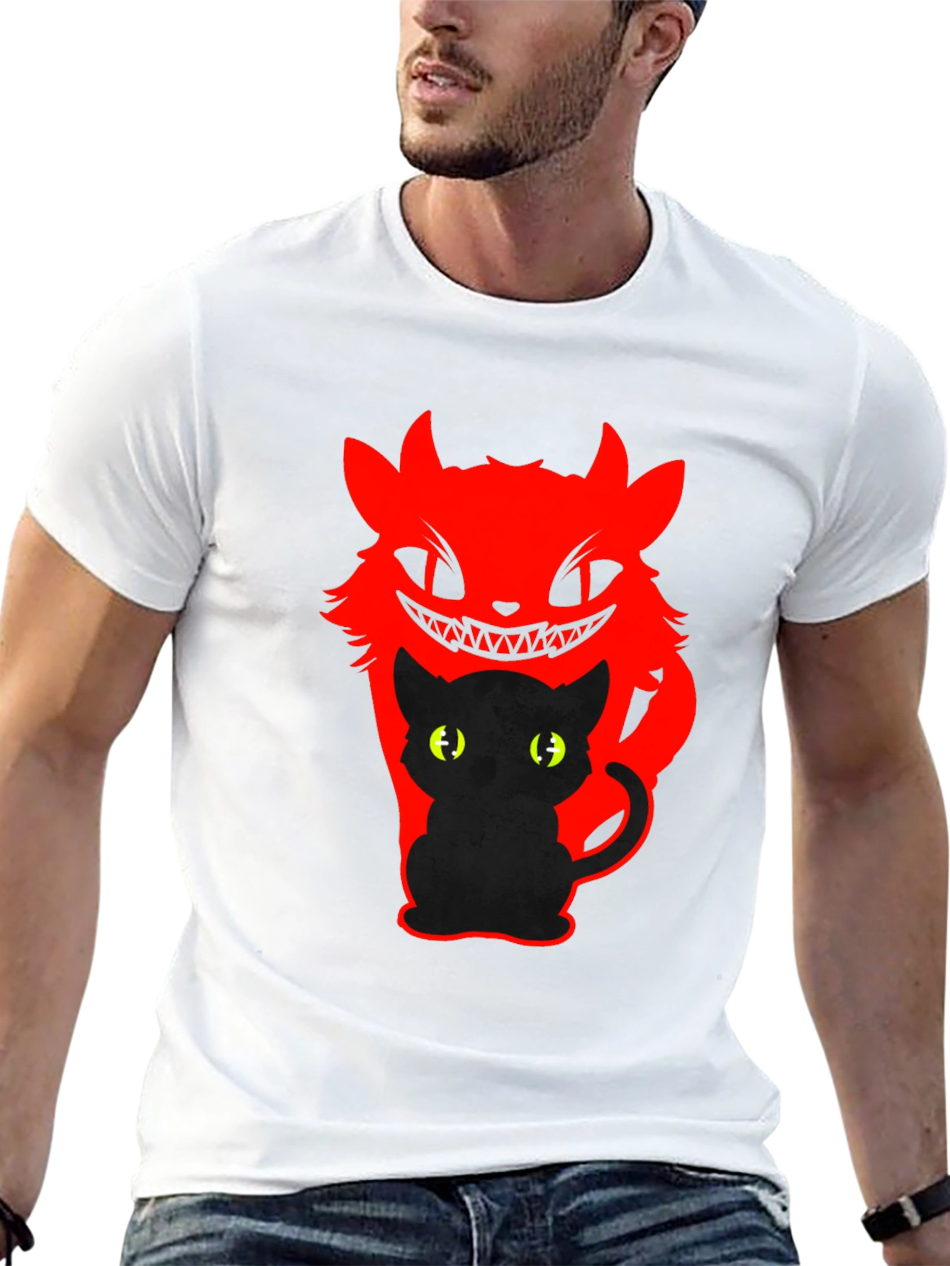 Mens Black Cat Devil Graphic T-Shirt