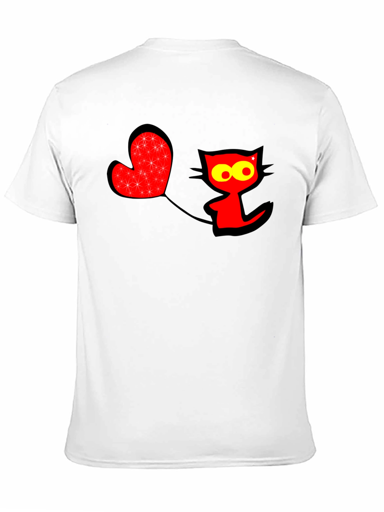 Fun Graphic Tee: Red Cat with Heart Balloon