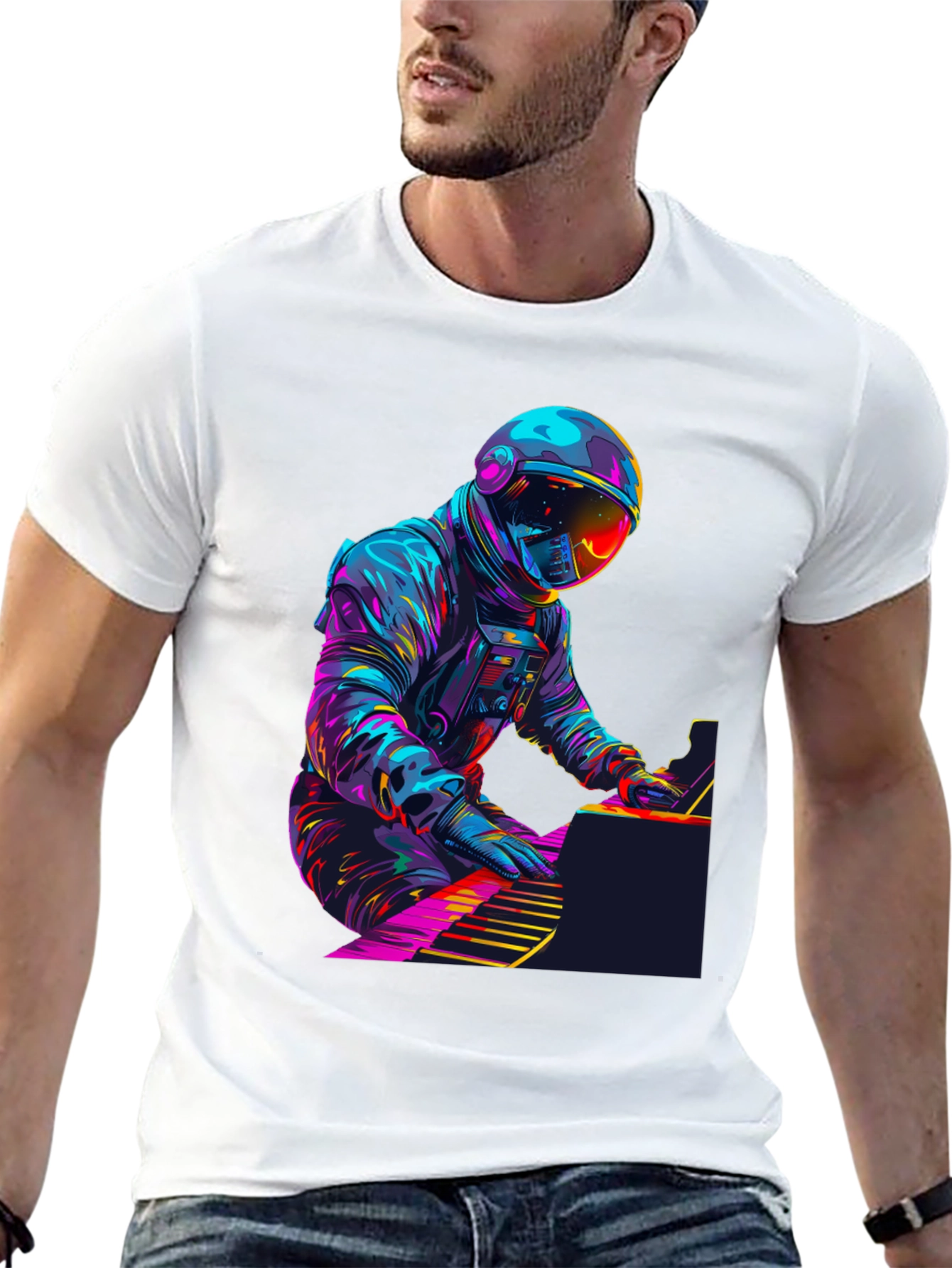 Astronaut Pianist Graphic Tee - Black