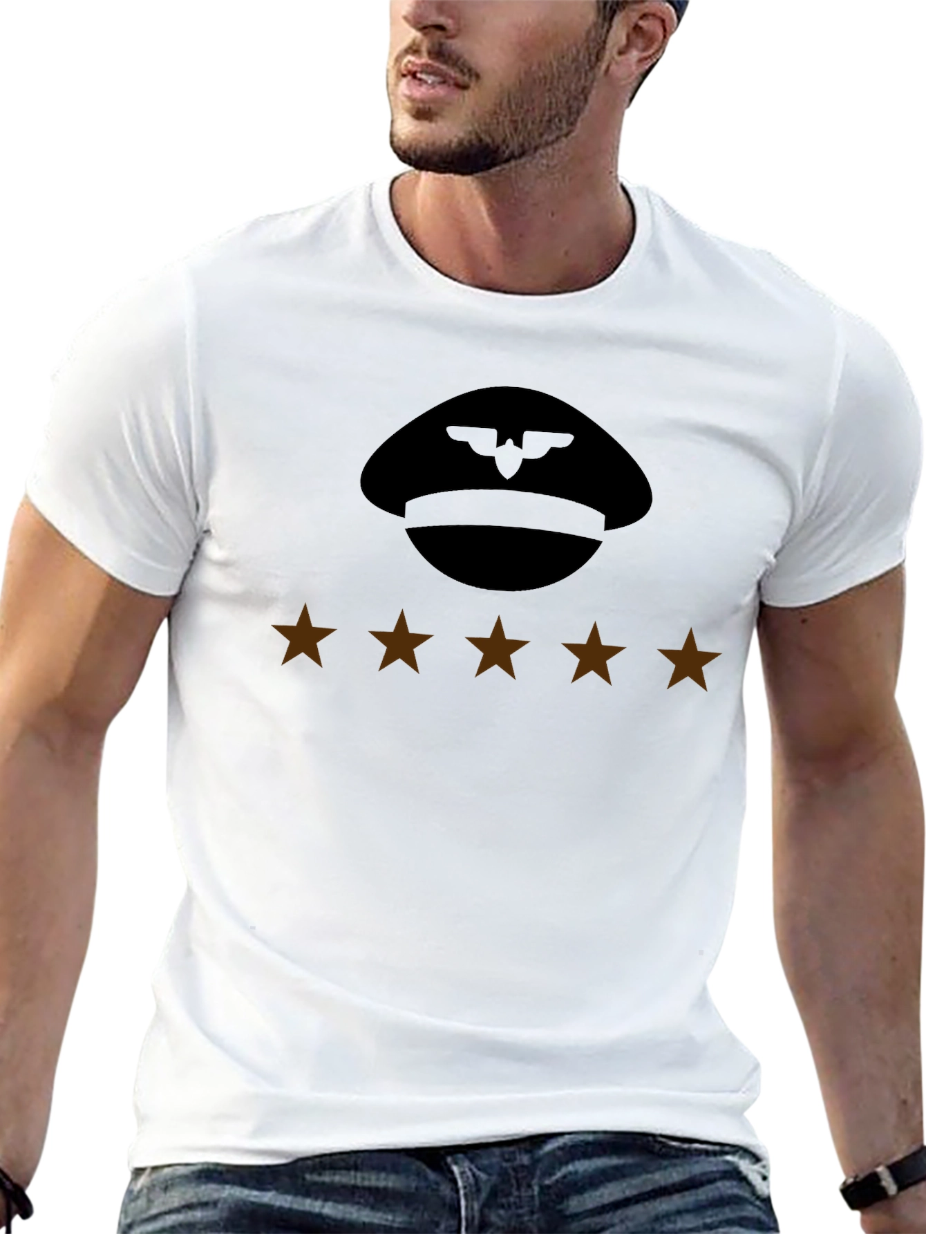 Pilot Hat & 5 Star Rating Black T-Shirt