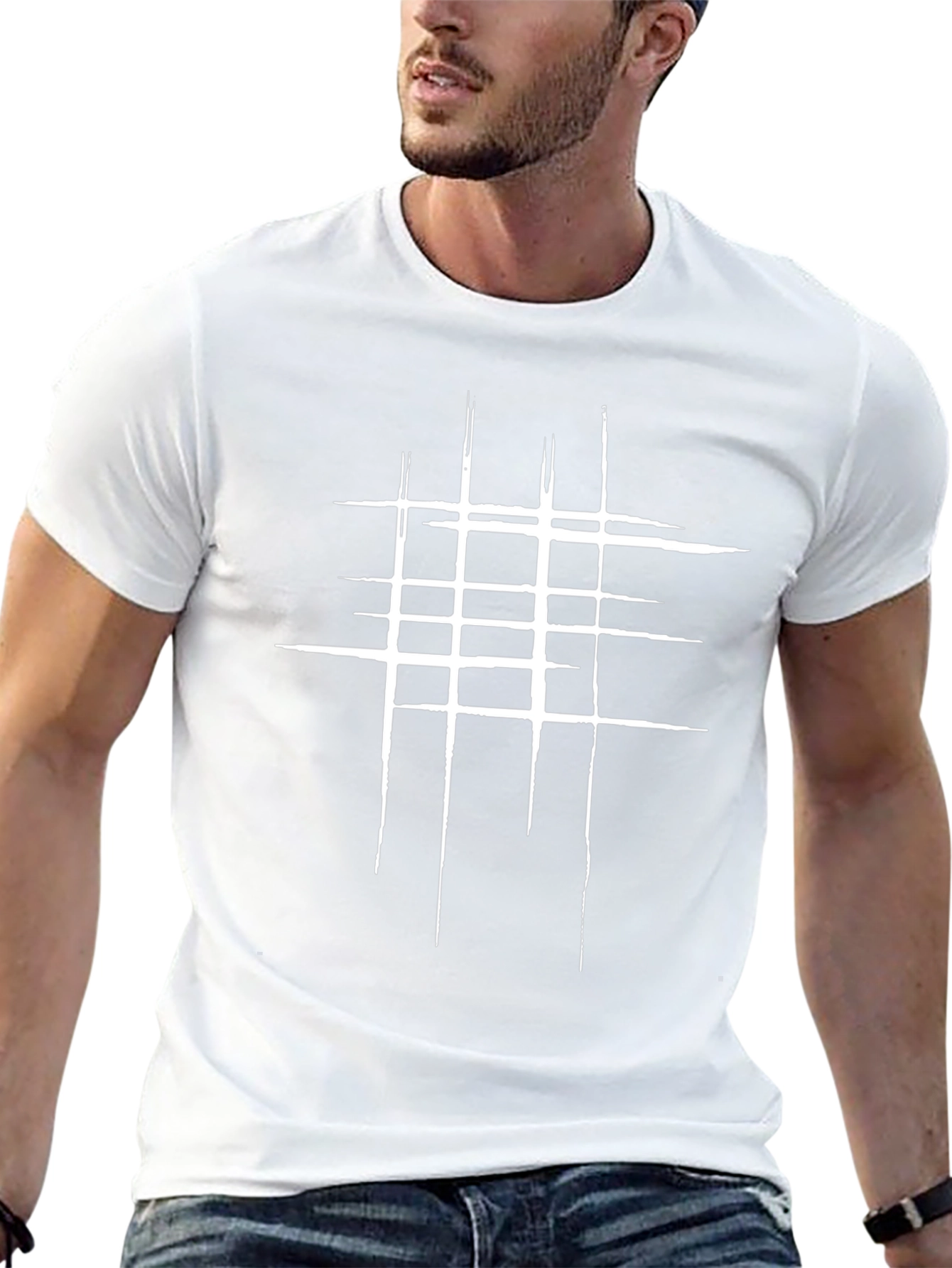 Abstract Grid Graphic Tee - Modern Black T-Shirt