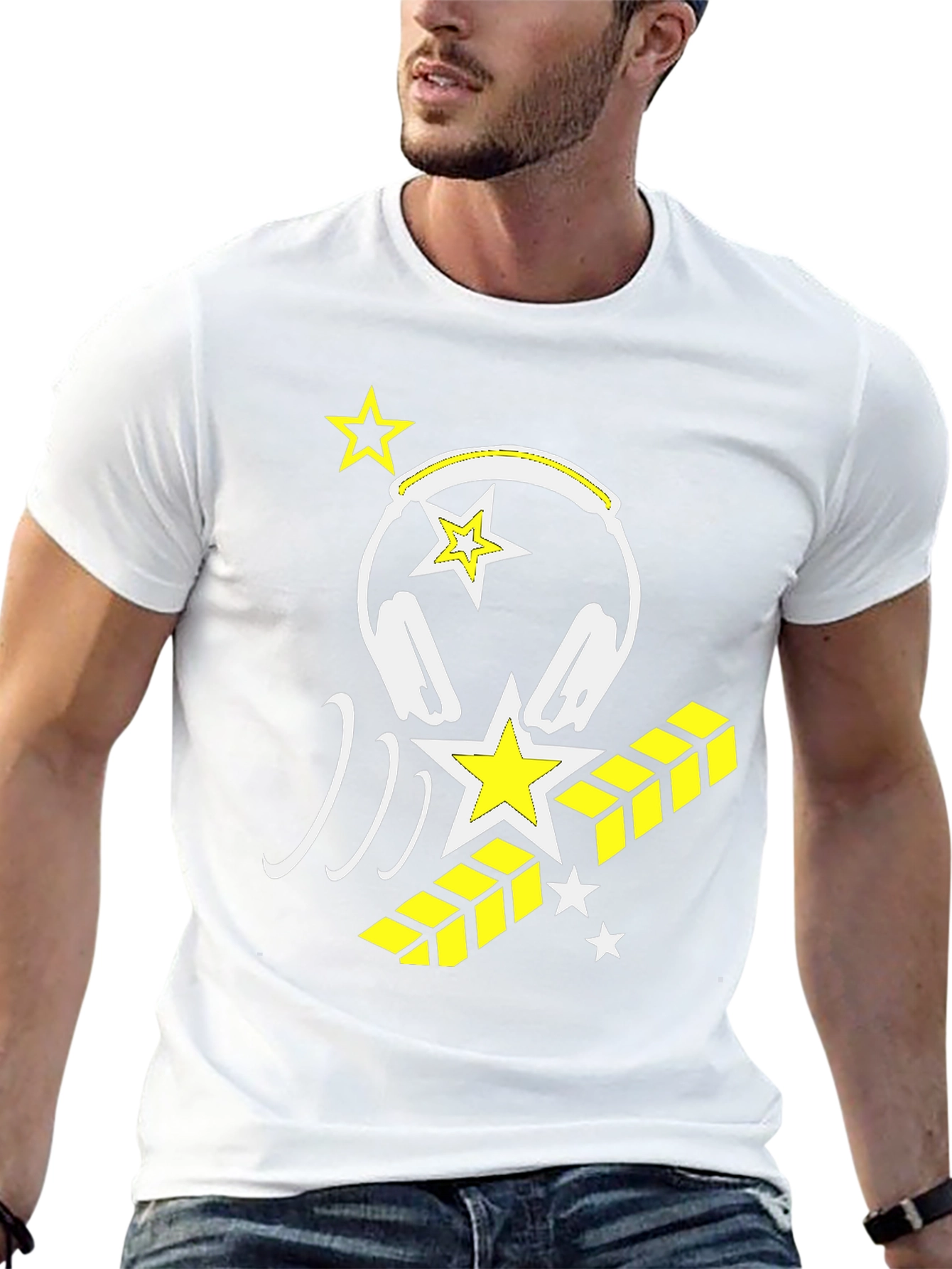 Cool Graphic Tee: Headphones & Star Design