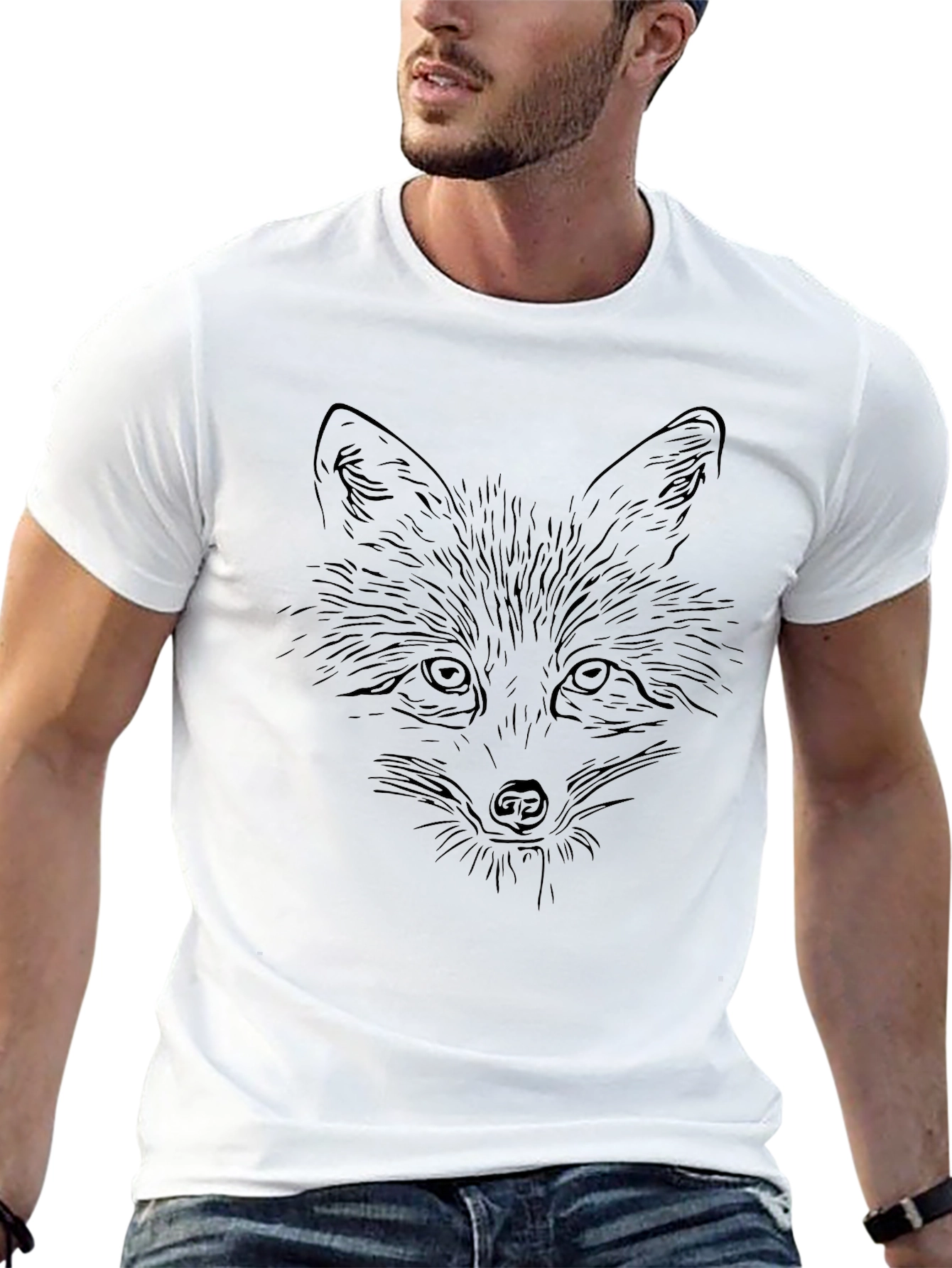 Fox Face Graphic Tee - Stylish Black T-Shirt