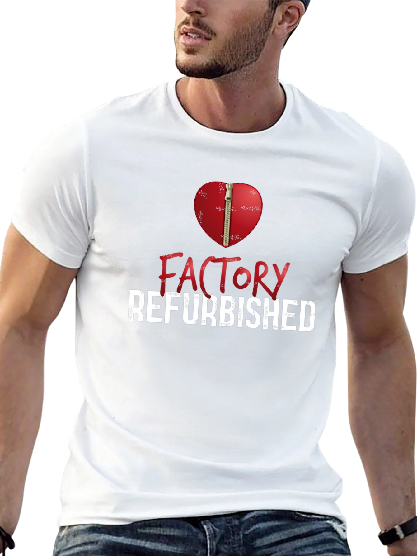 Factory Refurbished Heart Zipper Graphic T-Shirt