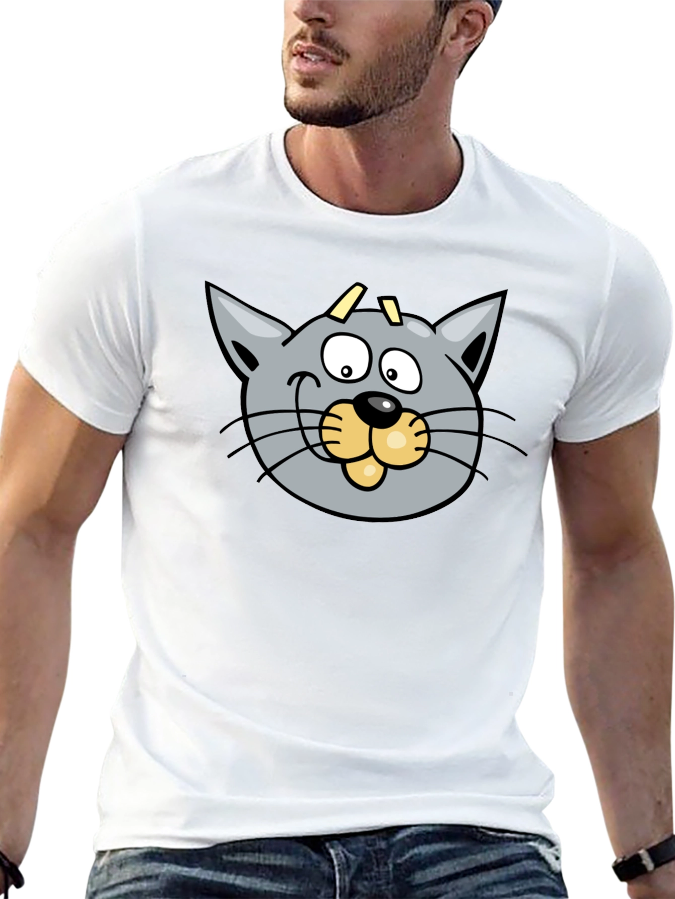 Cartoon Cat Graphic Black T-Shirt