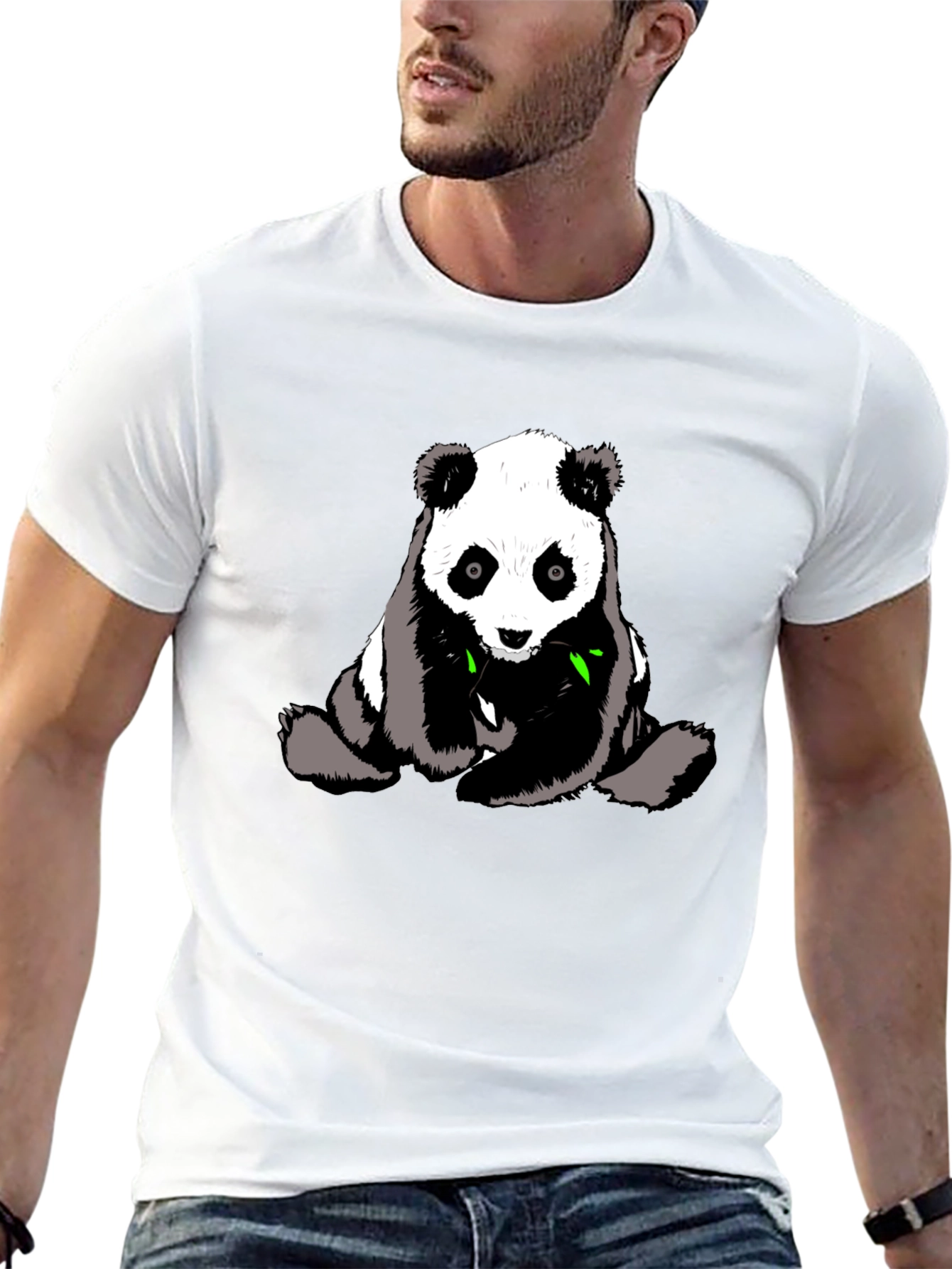 Cute Panda Graphic Tee - Black Cotton T-Shirt
