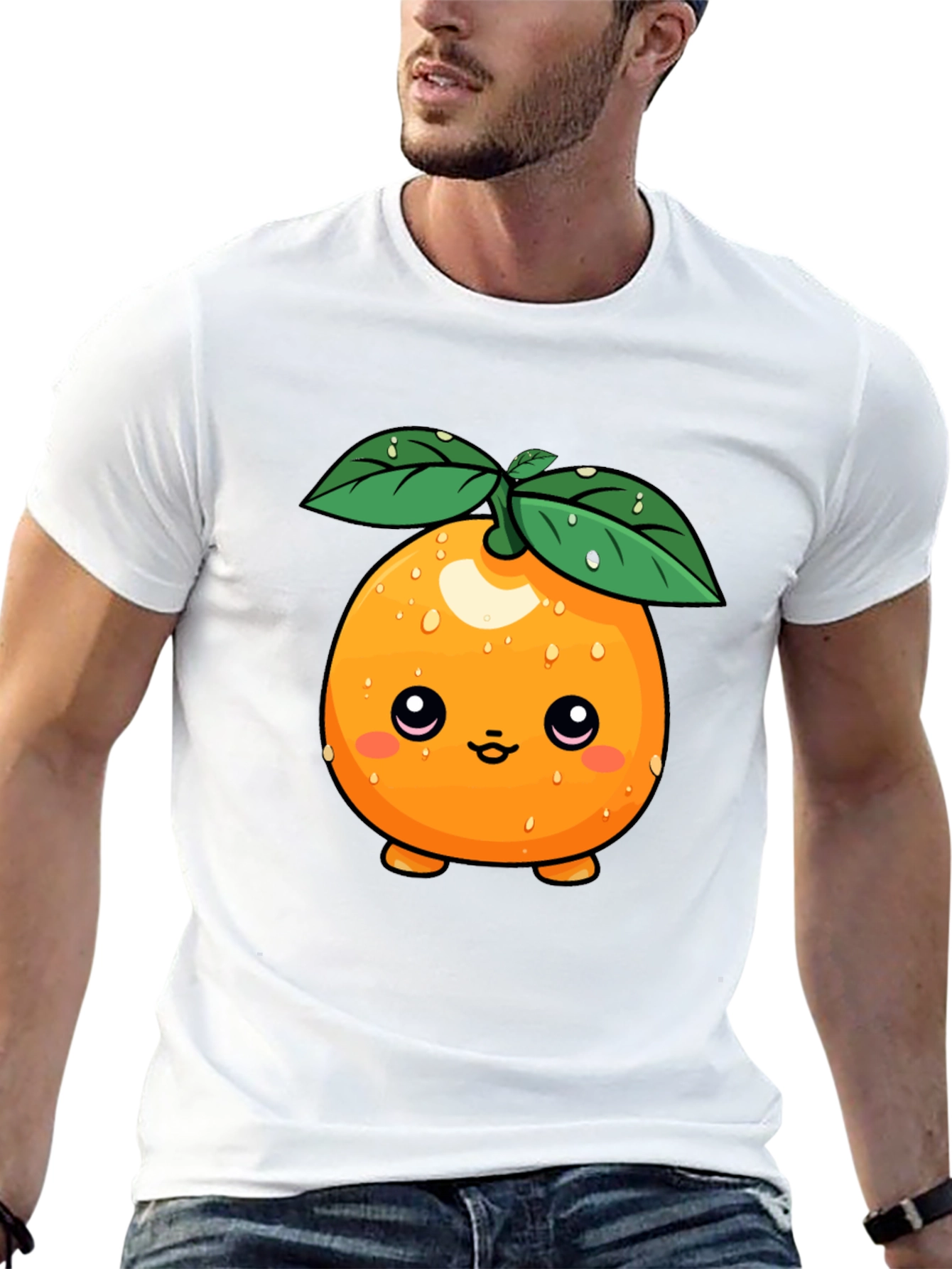 Cute Orange Fruit Cartoon Graphic Black T-Shirt