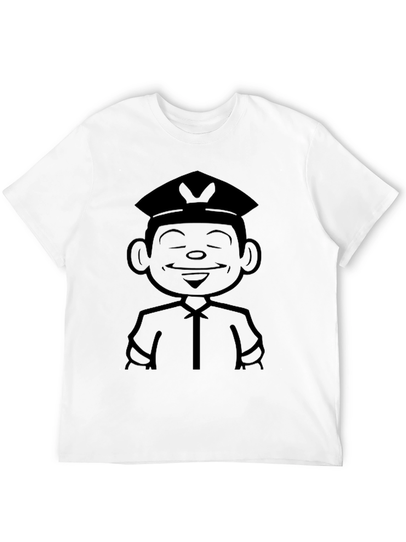 Cartoon Cop Graphic Tee - Black Cotton T-Shirt