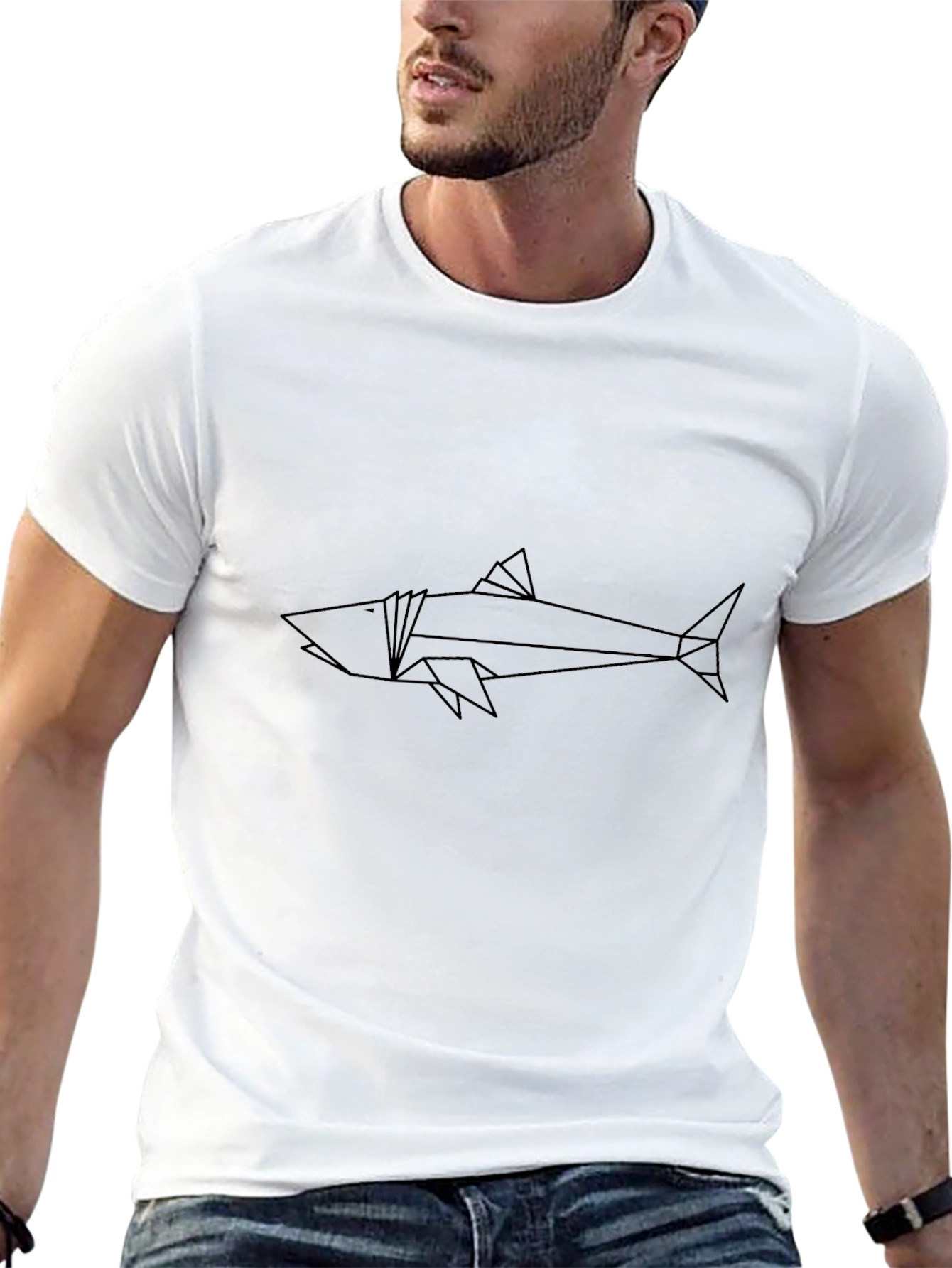 Geometric Shark T-Shirt - Modern Line Art
