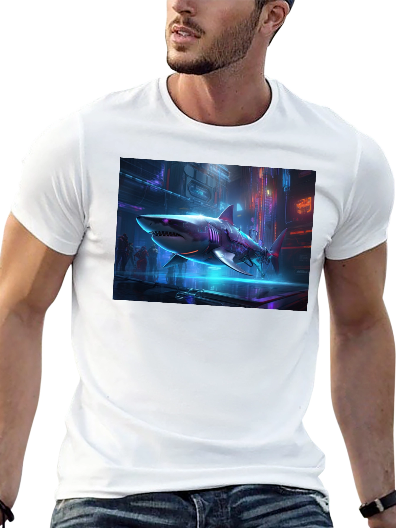 Cyberpunk Shark Graphic T-Shirt