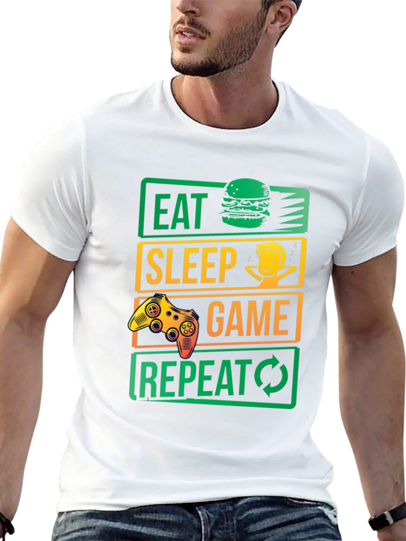 Eat Sleep Game Repeat Black Graphic Tee