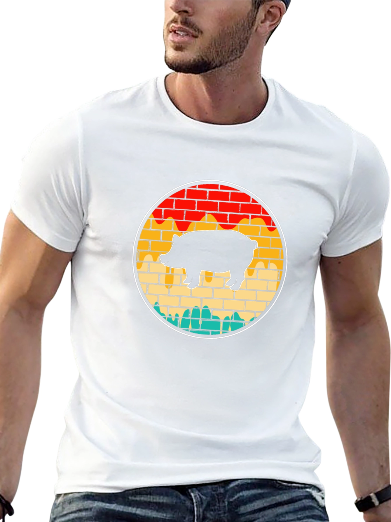 Retro Pig Brick Wall Graphic Tee