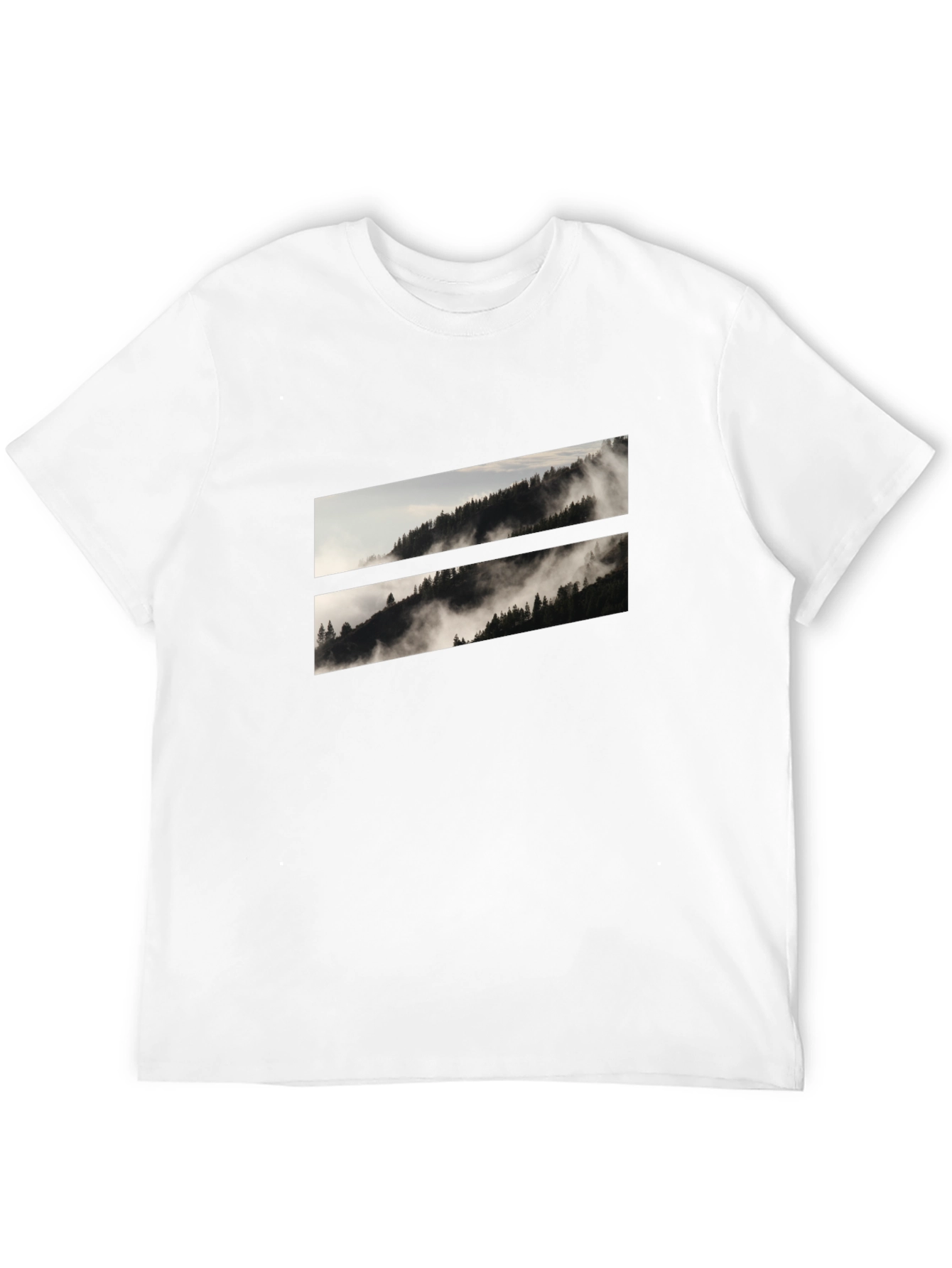 Mens Black T-Shirt with Mountain Scene Graphic