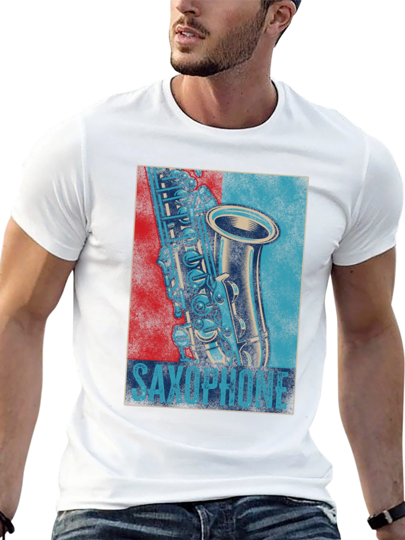 Saxophone Graphic Print Mens Black T-Shirt