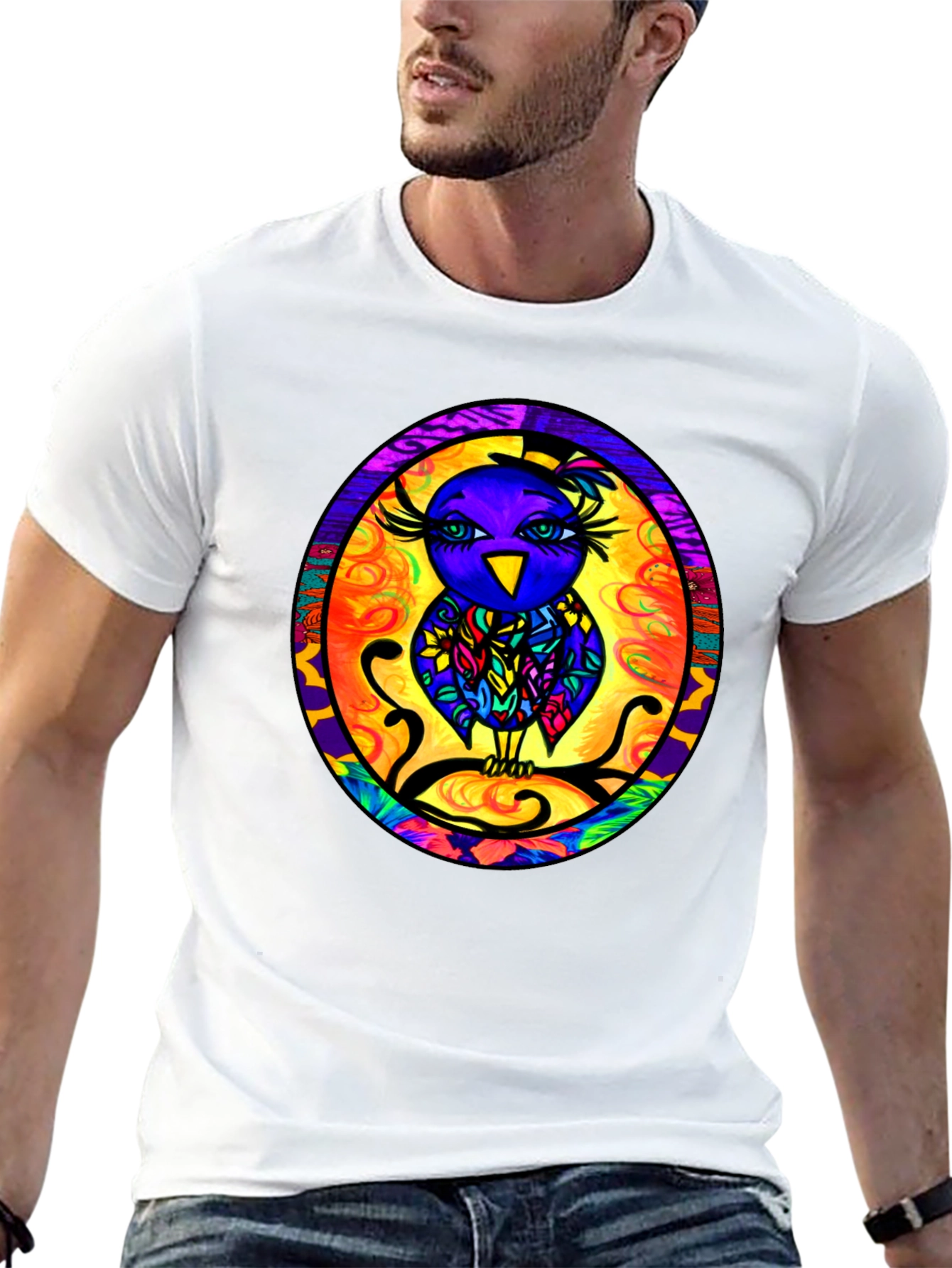 Vibrant Owl Graphic Tee - Mens Black T-Shirt
