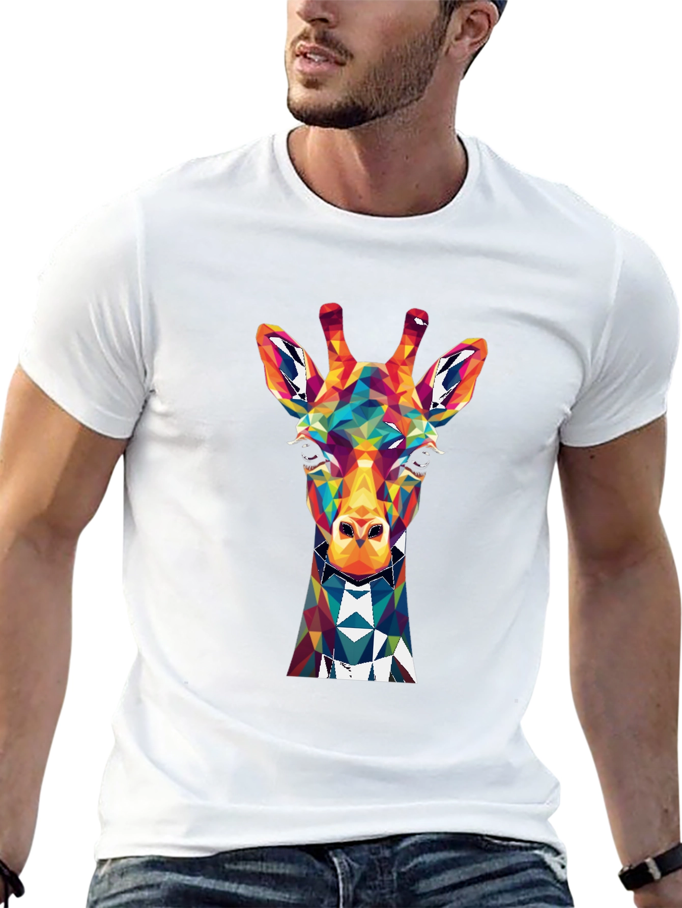Geometric Giraffe Graphic Tee - Mens Black T-Shirt