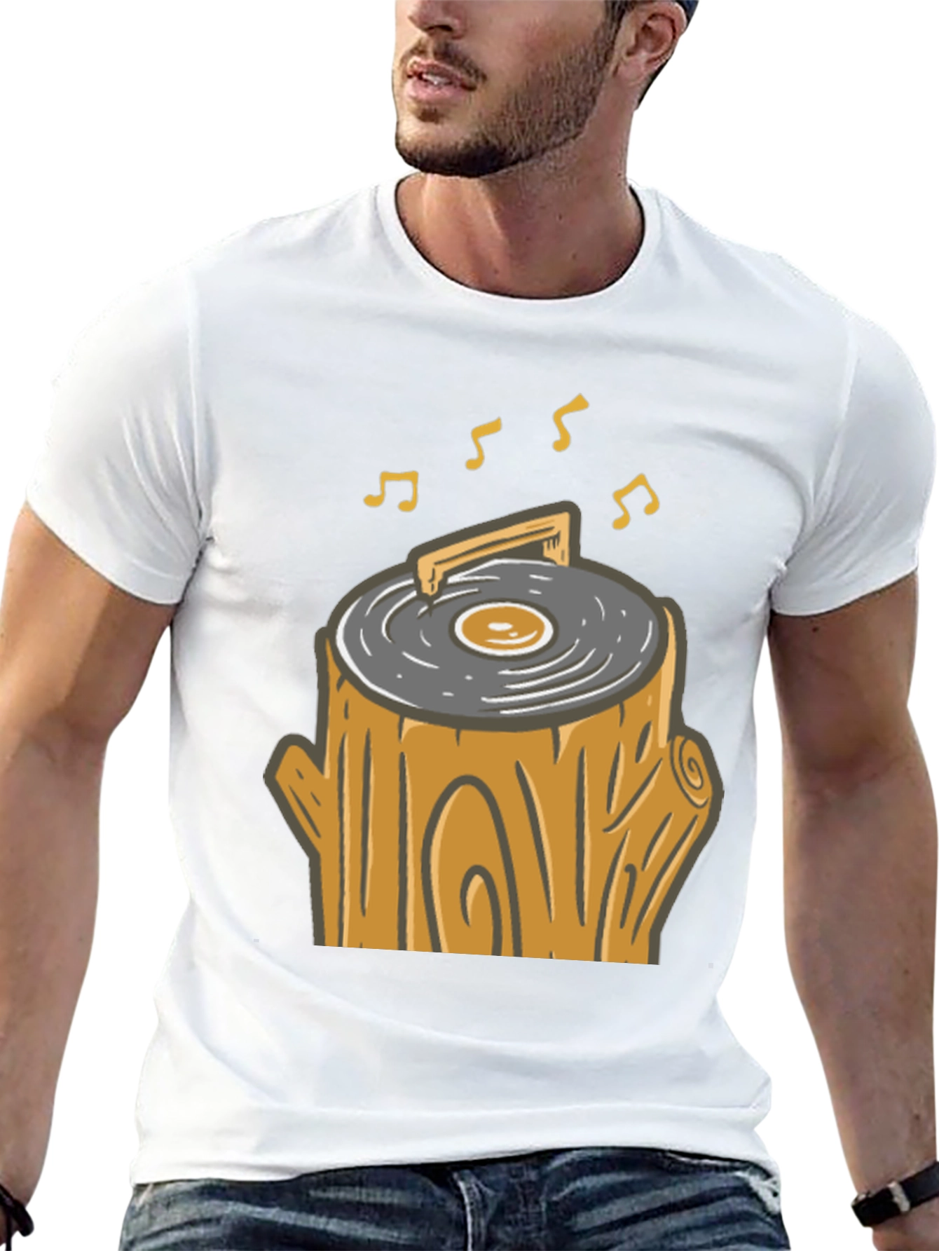 Novelty Tree Stump Turntable T-Shirt