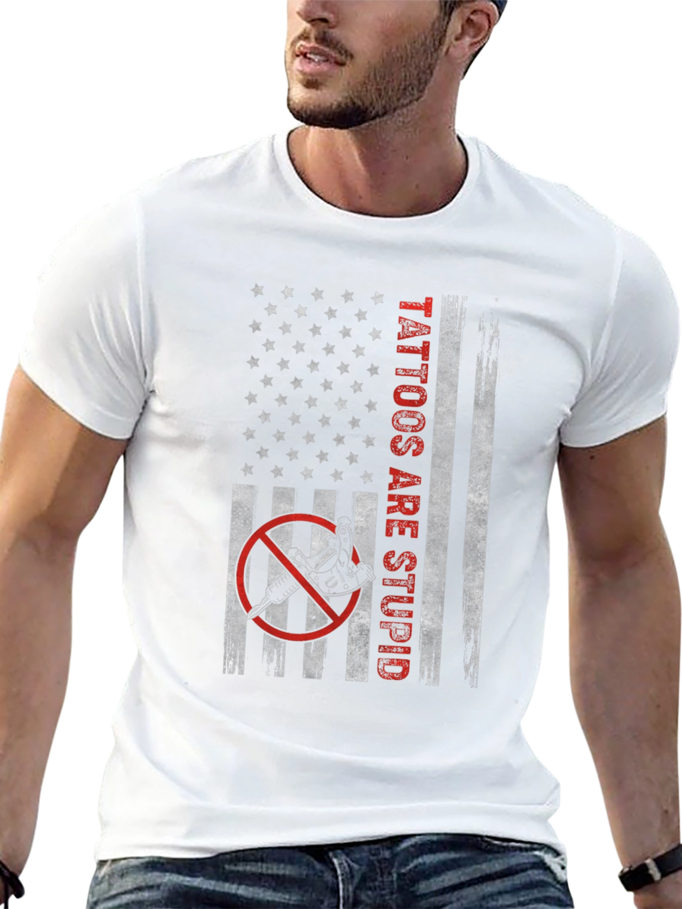 Tattoos Are Stupid Graphic T-Shirt - Patriotic Design