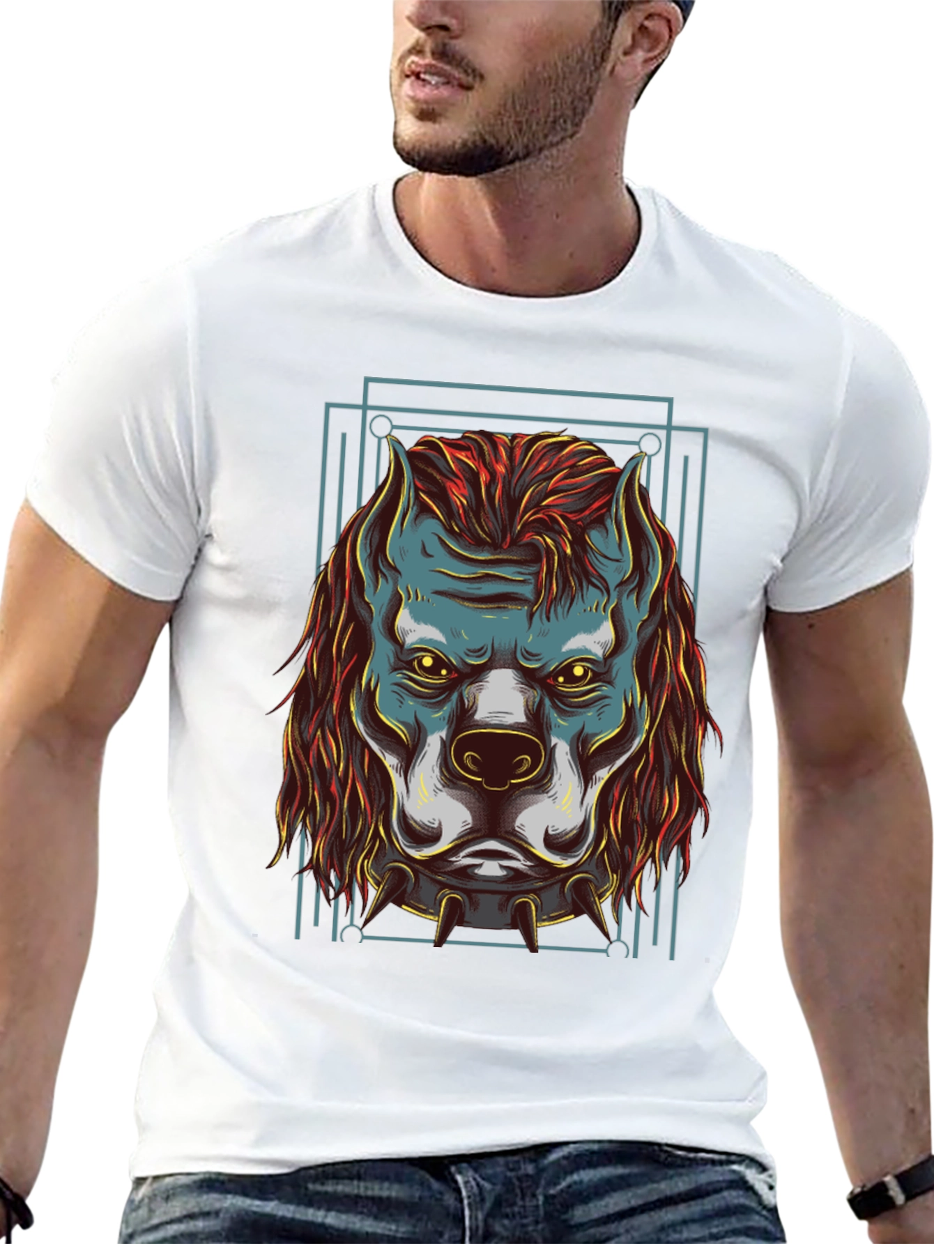 Mens Black Graphic Tee - Dog Head