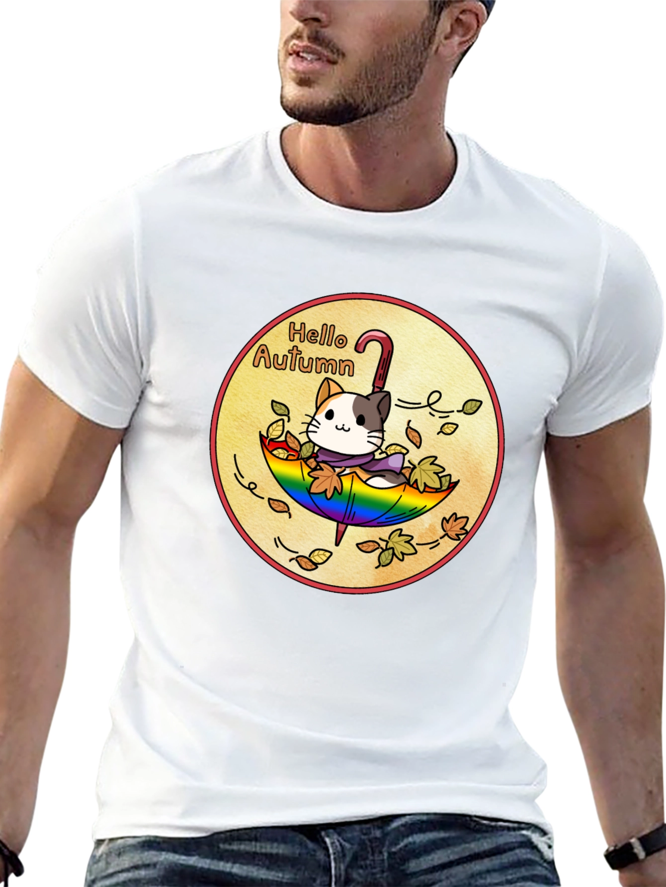 Autumn Cat Umbrella Graphic Tee - Unisex