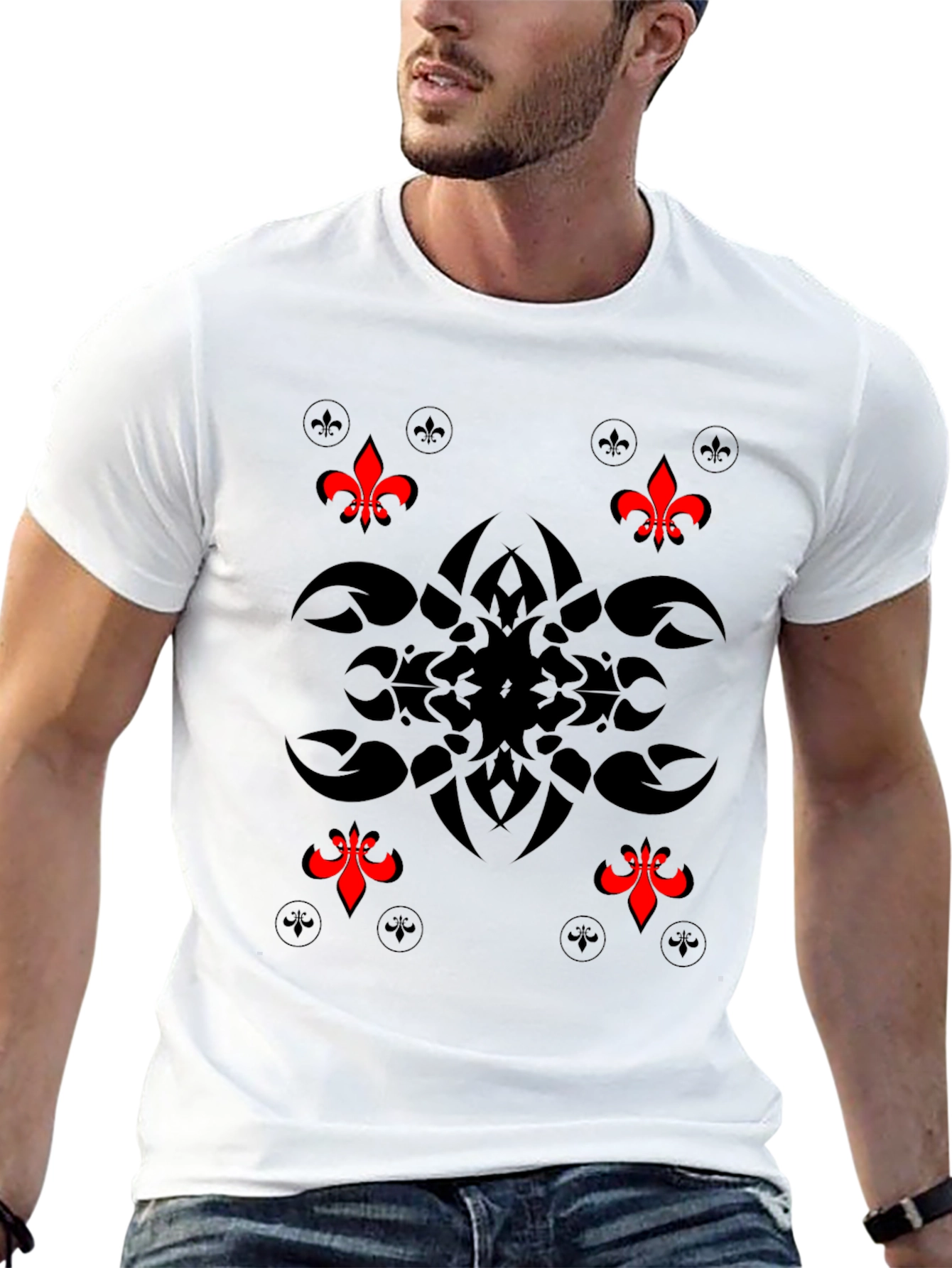 Stylish Black T-Shirt with Fleur-de-Lis Graphic