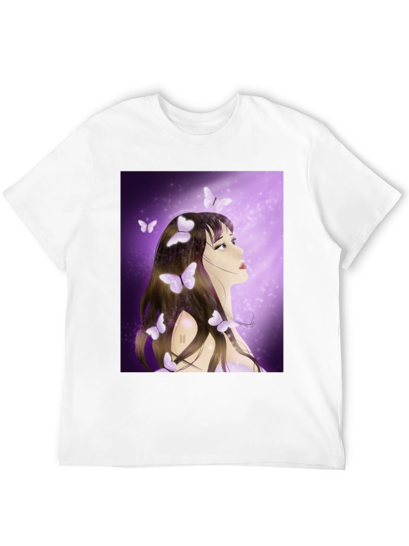 Girl with Butterfly T-Shirt - Artistic Graphic Tee