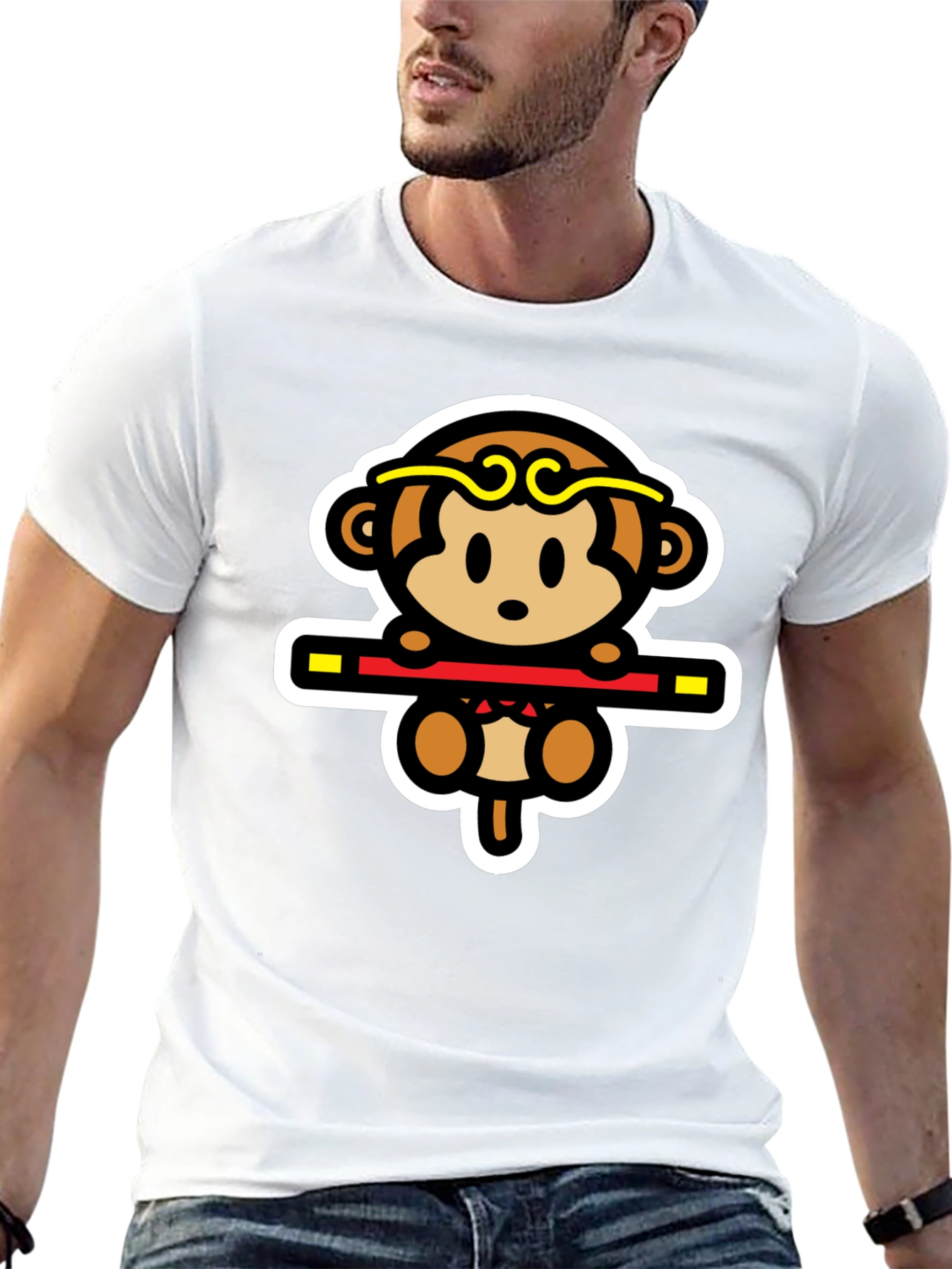 Monkey King Cartoon Graphic Tee - Black